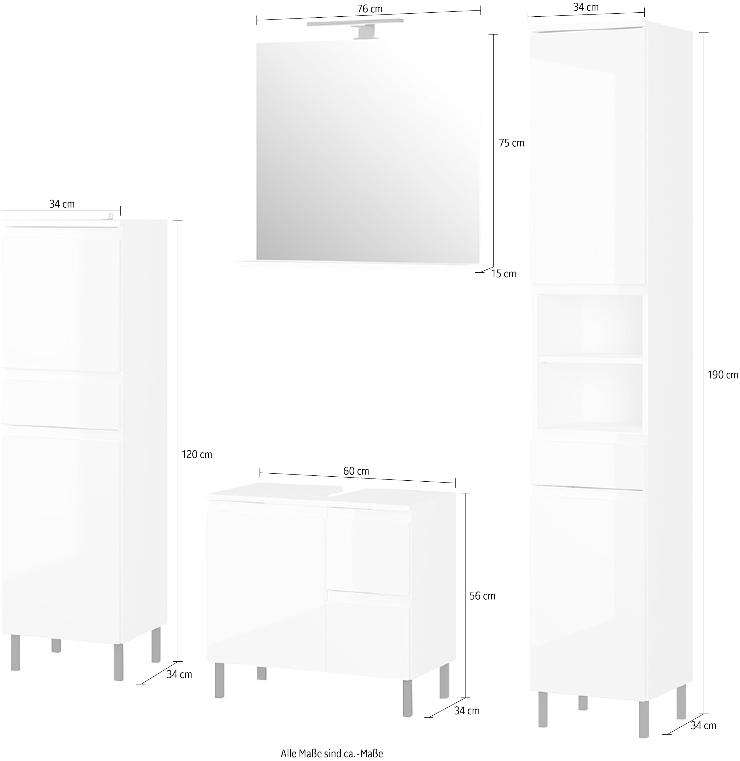 GERMANIA Badmöbel-Set »Scantic«, (Set, 4 St.), aus Midischrank, Spiegel, Waschbeckenunterschrank, Hochschrank