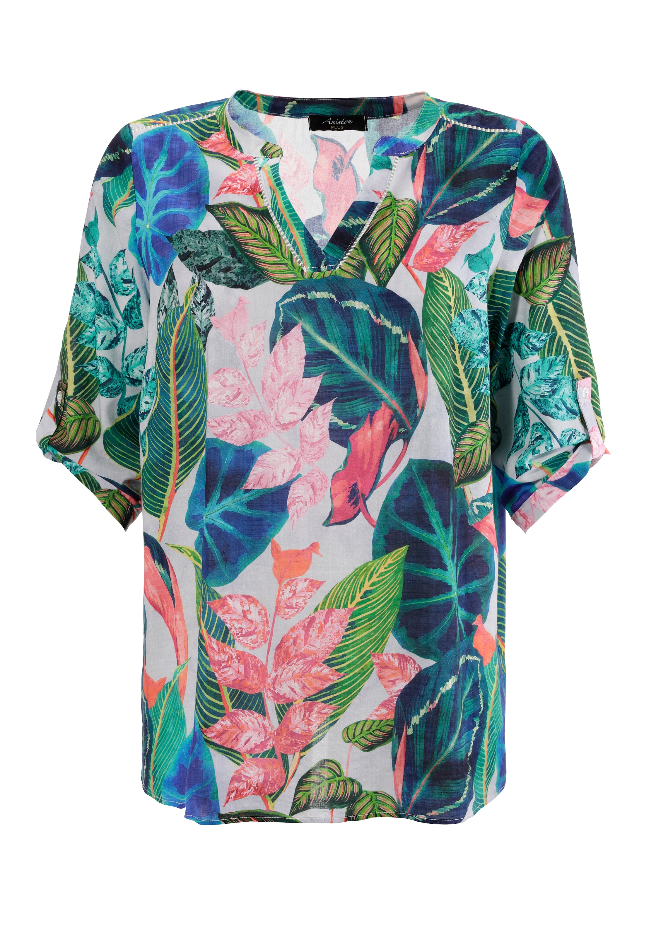 Aniston PLUS Longbluse, mit großflächigen, tropischen Blättern bedruckt - NEUE KOLLEKTION