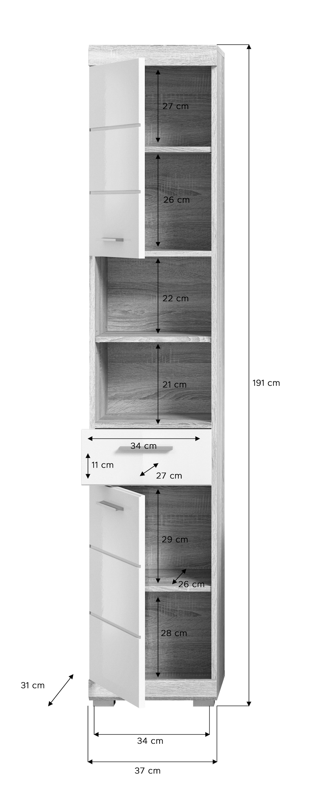 INOSIGN Hochschrank »Siena«, (1 Badschrank, Raten 37 2 cm kaufen Türen, Fächer, St.), auf offene 2 Breite Badmöbel