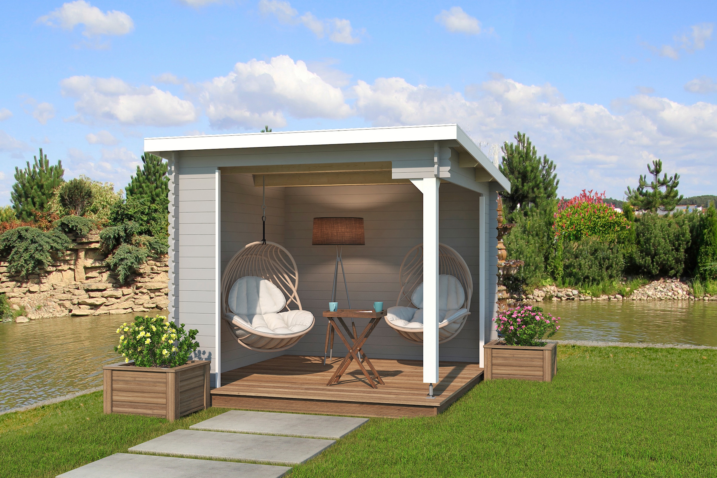 LASITA MAJA Gartenhaus »Unterstand/Lounge Buffalo 275«, Unterstand / Lounge 28mm, Fundamentmass 2750x2750, Lichtgrau