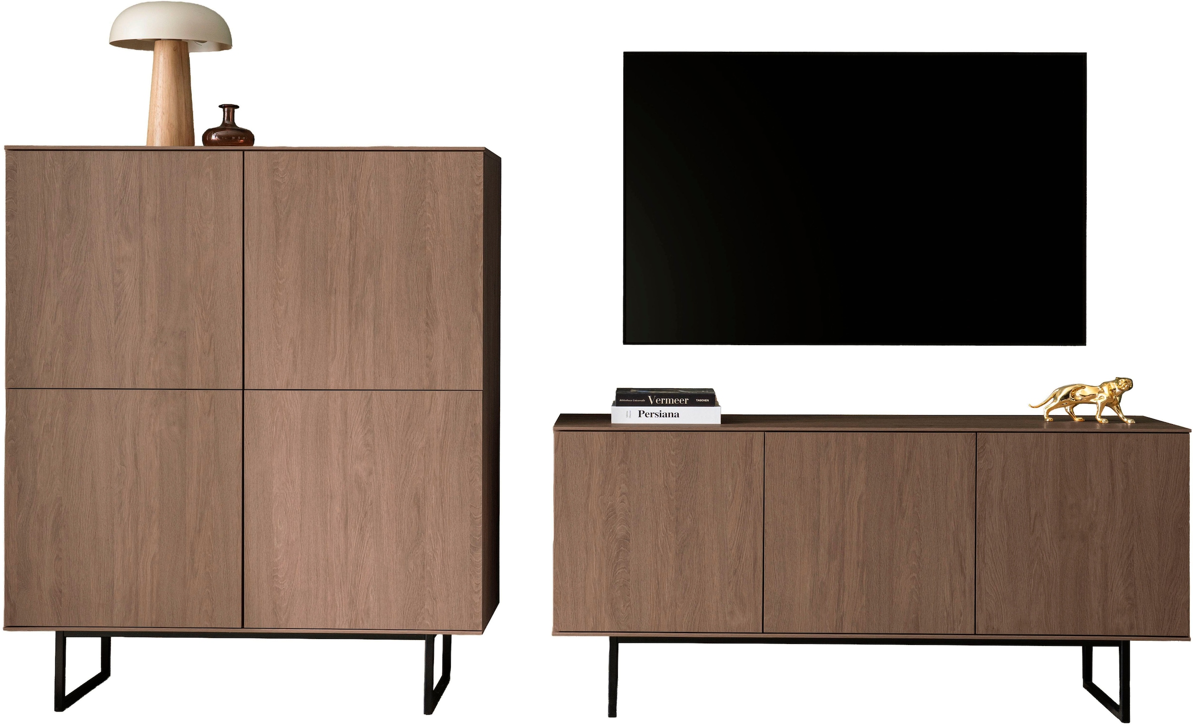 Home affaire Wohnzimmer-Set »Lund, moderne Anbauwand, Wohnzimmer-Set in Stone Oak oder Nussbaum« 2 Stk. tlg.