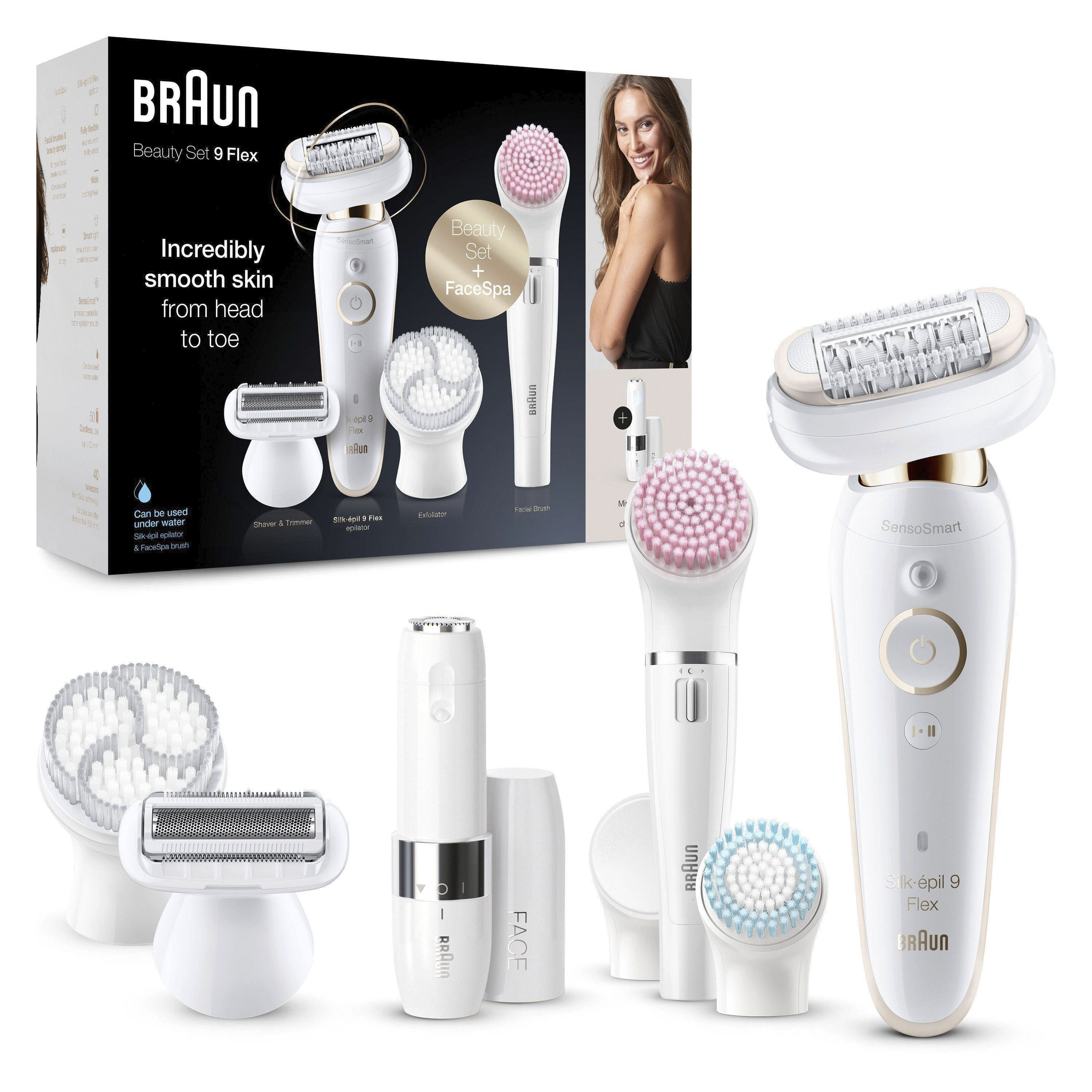 Epilierer »Silk-épil 9 Flex 9-105«, kabellose Wet & Dry-Epilation, breiter Kopf mit 40...