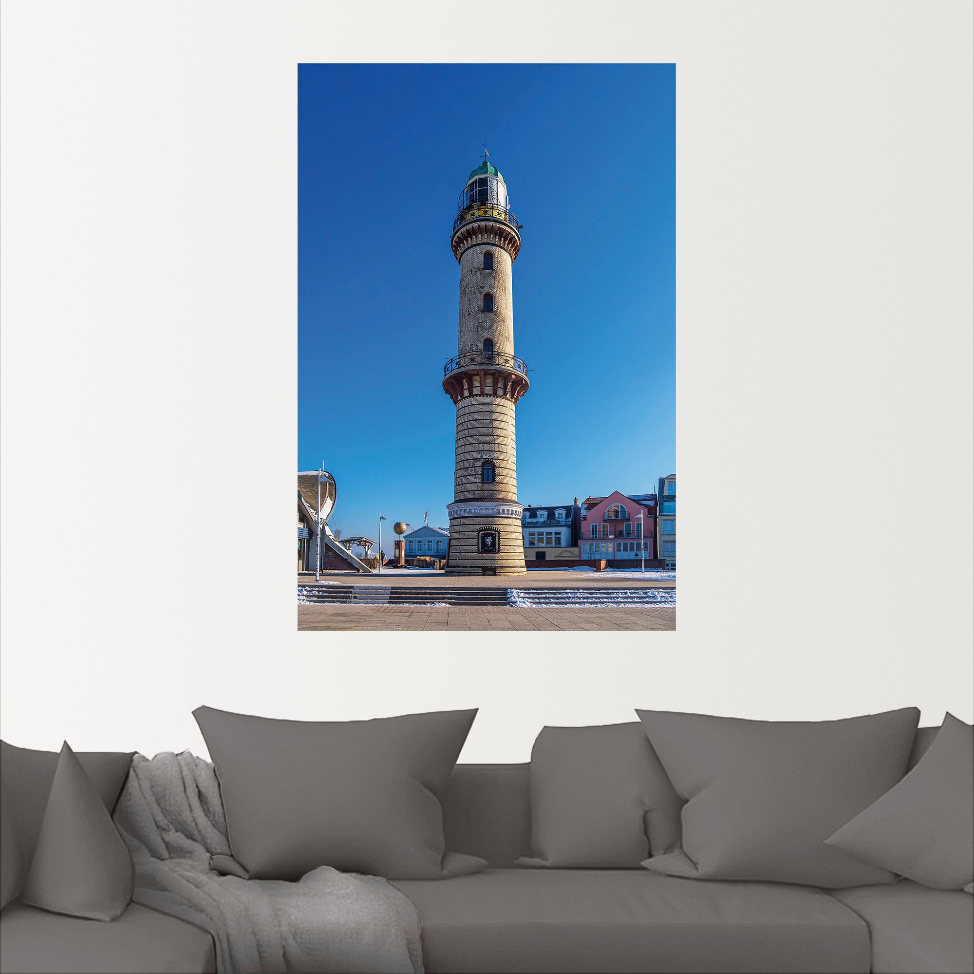 Artland Wandbild »Leuchtturm in Warnemünde im Winter«, Gebäude, (1 St.), als Alubild, Leinwandbild, Wandaufkleber oder Poster in versch. Größen