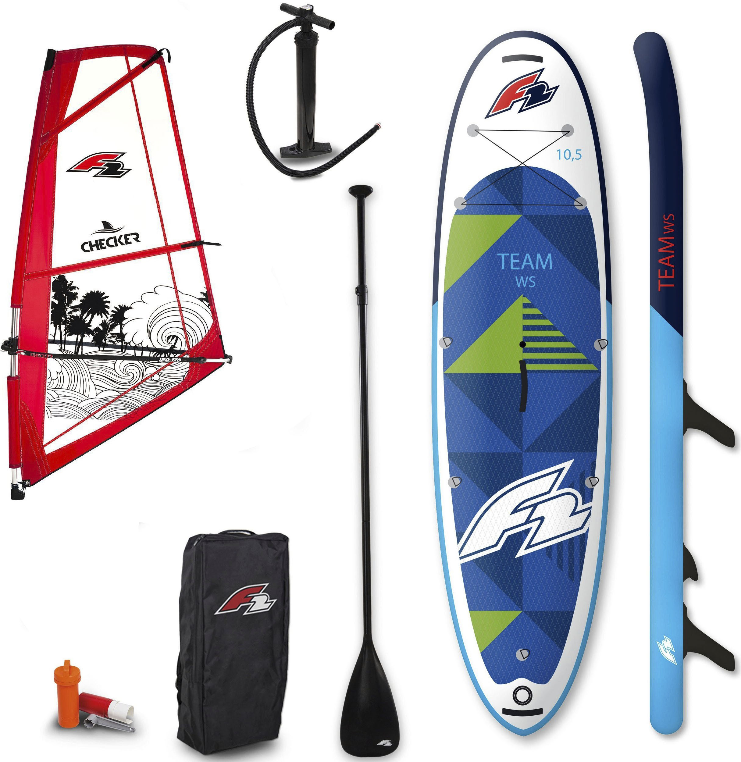 Windsurfboard »Team WS 10,5 Set mit Checker Rigg 4,5m²«, (Set, 16 tlg., mit Paddel,...
