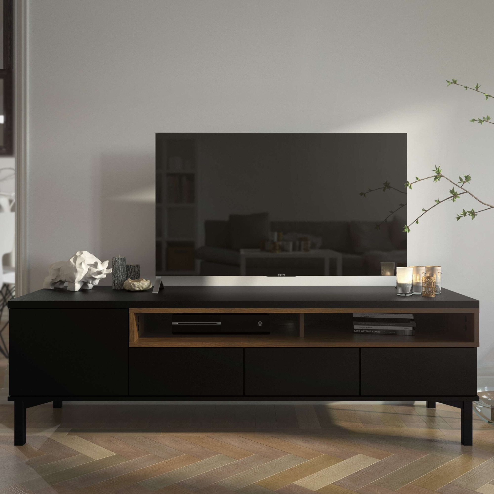 INOSIGN TV-Board »Roomers TV-Board, TV-Möbel, TV-Unit, Media-Möbel, Sideboard«, Breite/Höhe 156/48 cm, 2 offene Fächer mit Rahmen-Optik, Kabelführung