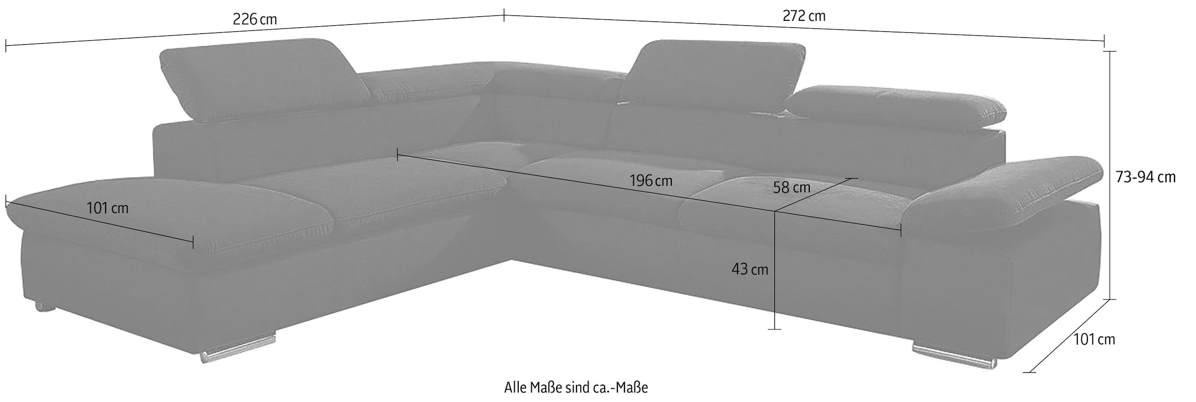 Ecksofa Valantine V, wahlweise mit Bettfunktion