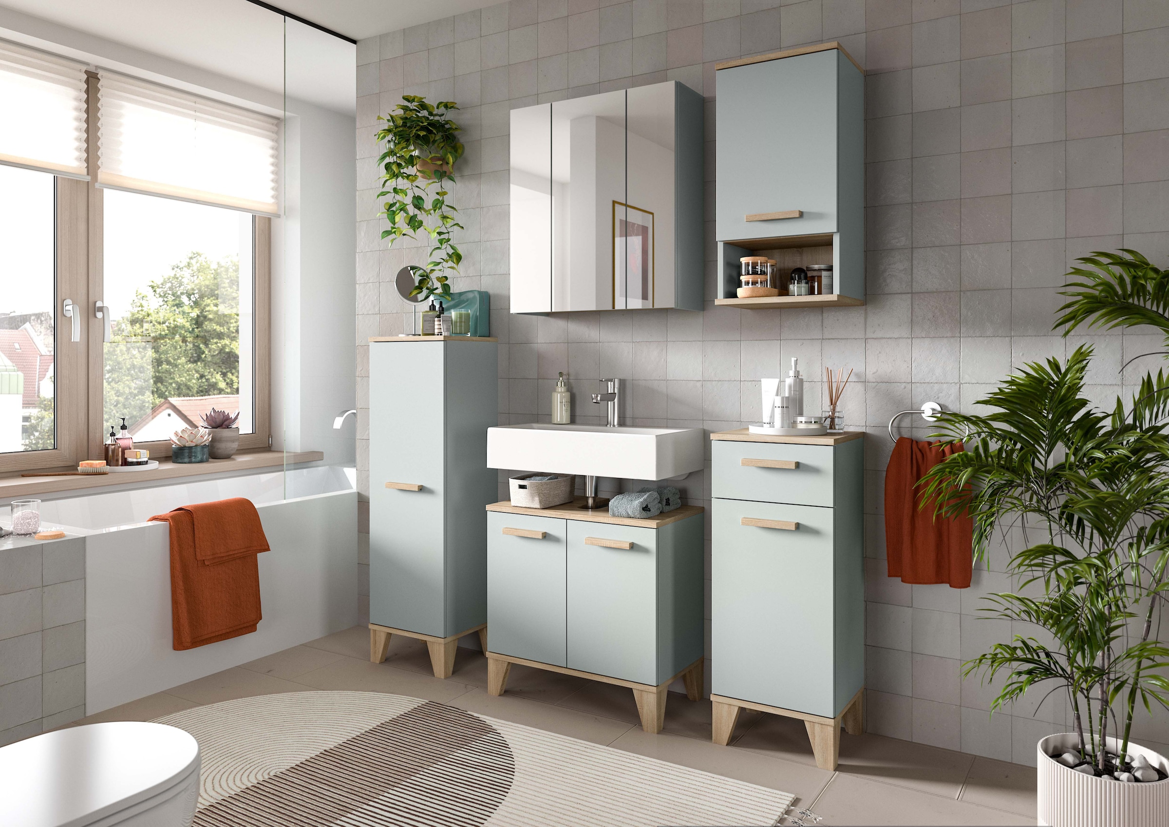 welltime Waschbeckenunterschrank »MINTTU, Breite 60 cm, 2 Türen, 1 Einlegeboden, 2 Fächer« mit Siphonausschnitt 8x23 cm,  Badmöbel, Badschrank, Schrank, Kommode, Bad, Unterschrank