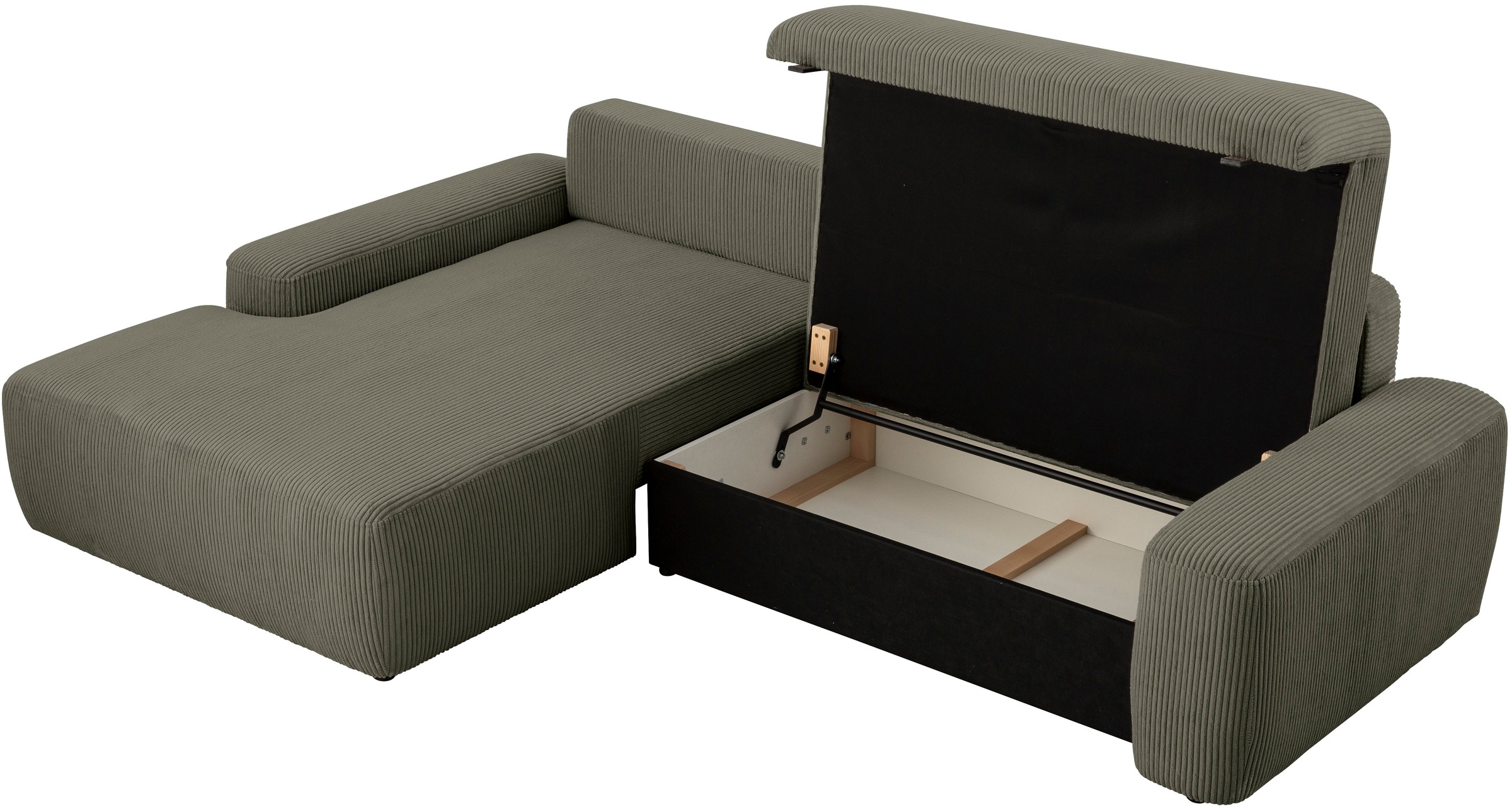 Home affaire Ecksofa »TORGE (264cm), Schlafsofa in Cord, Samtvelours o Struktur fein, L-Form« Schlaffunktion, Bettkasten, Liegefläche: 125/210 cm