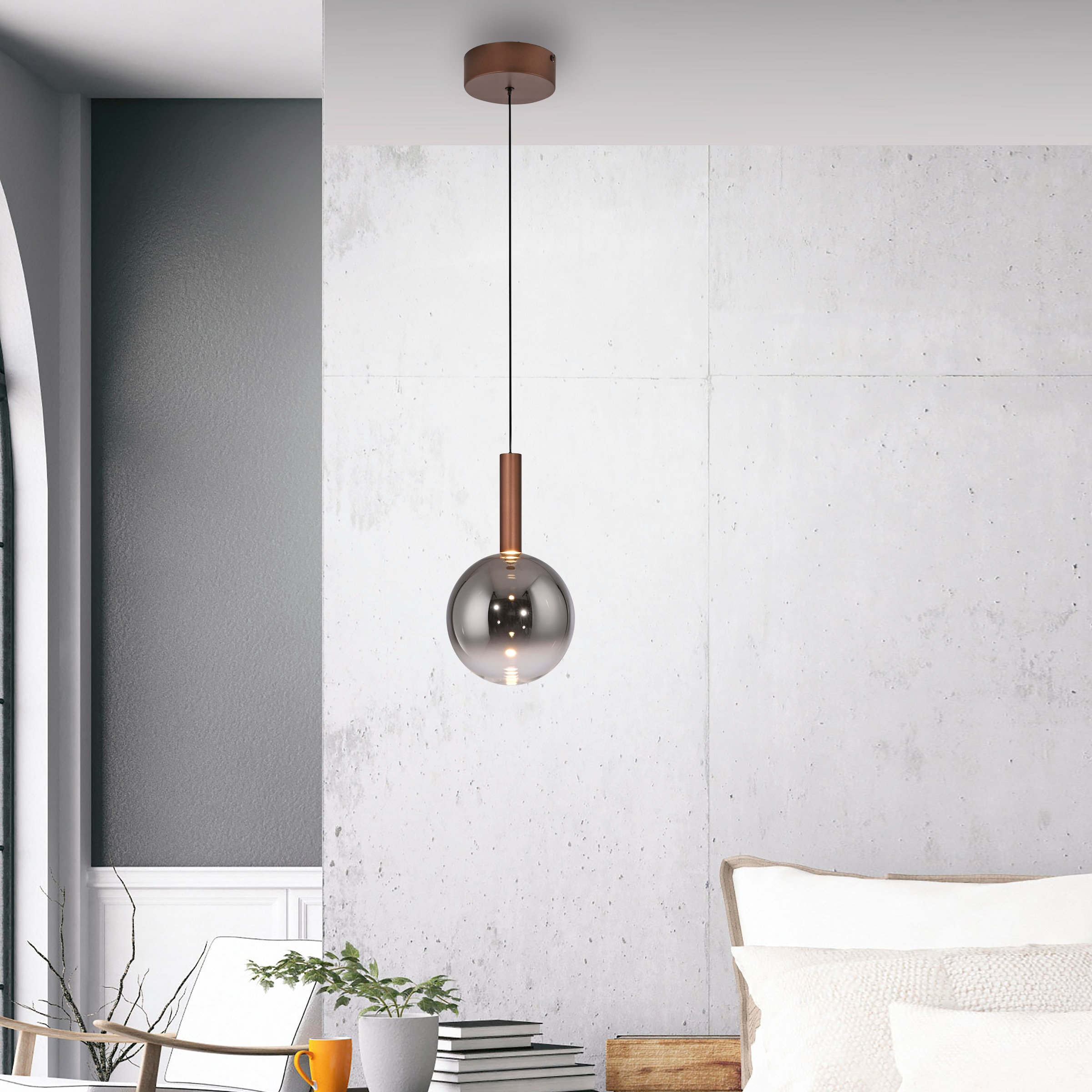 Paul Neuhaus LED Pendelleuchte »BOWL« LED-Board 1 Stk. Warmweiß Dimmbar über Lichtschalter, Memory, Höhenverstellbar, Rauchgläser