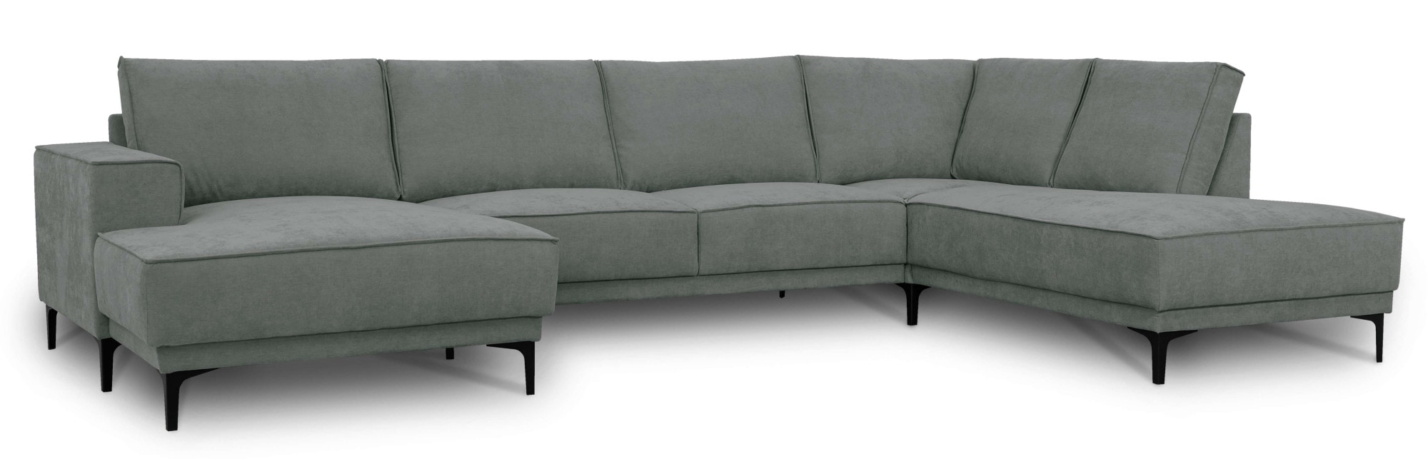 Places of Style Wohnlandschaft »XXL Sofa Oland, Struktur, Flachgewebe, Luxus-Microfaser, Boucle«, U-Form, 345 cm, Wellenunterfederung, Skandi-Design, Metallfüße