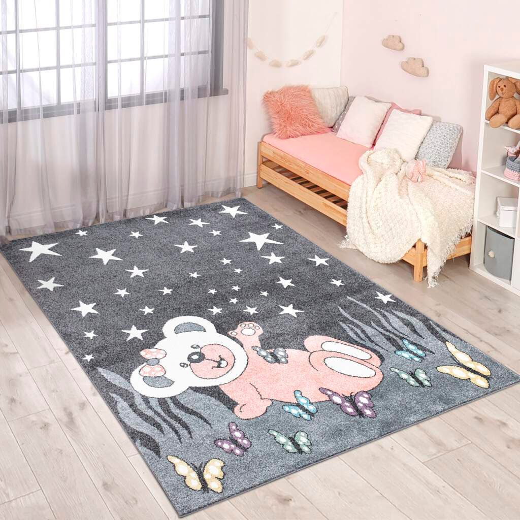 Carpet City Kinderteppich »ANIME916«, rechteckig, Kinderzimmer Teppich Modern mit Mond, Blumen, Wolken, Creme, Multi