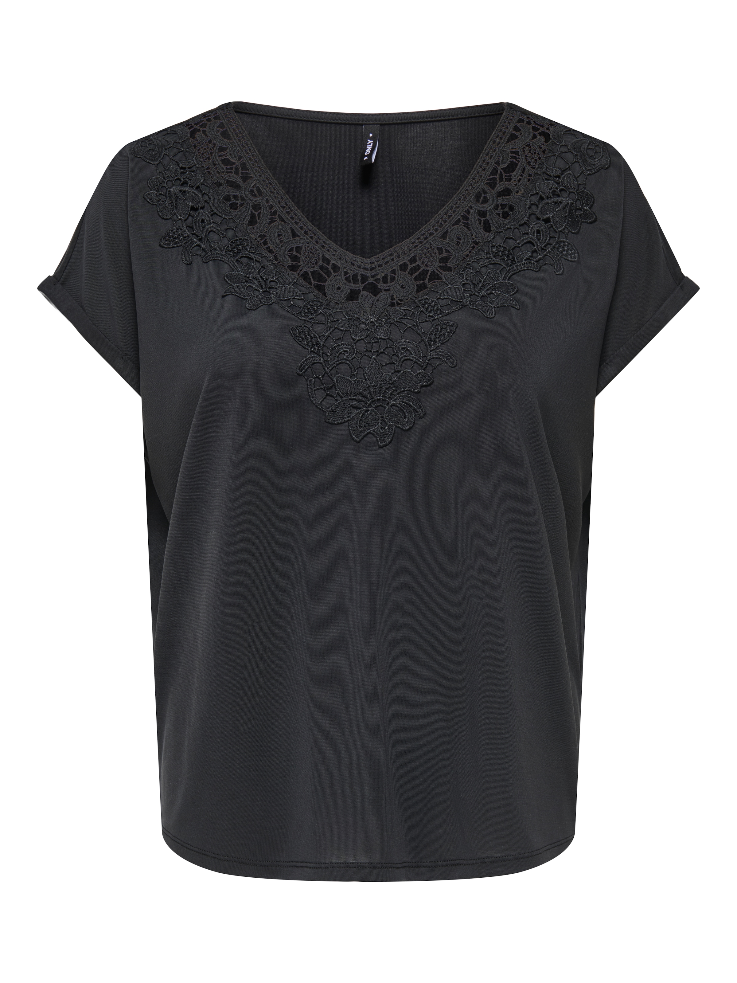ONLY V-Shirt »ONLFREE S/S CROCHET TOP CS JRS« Materialmix, regular fit