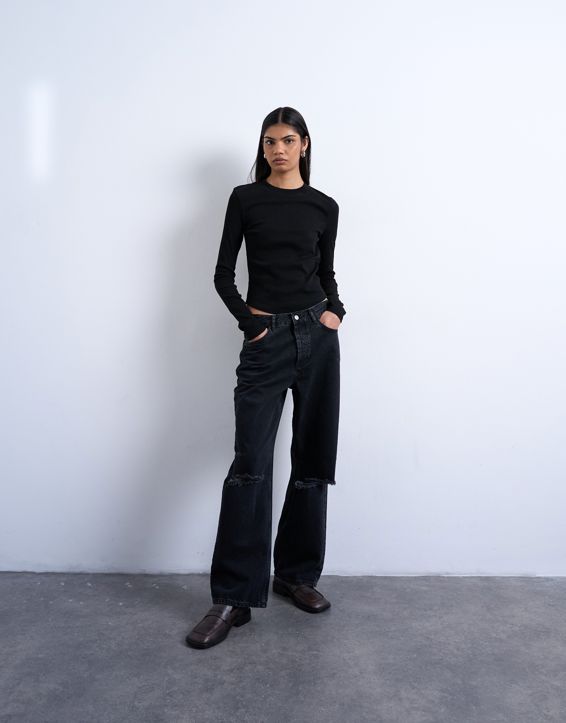 TOPSHOP Langarmshirt »TSBEA LS RIB CURVED HEM TOP JRS NOOS« Baumwollmischung, normal geschnitten