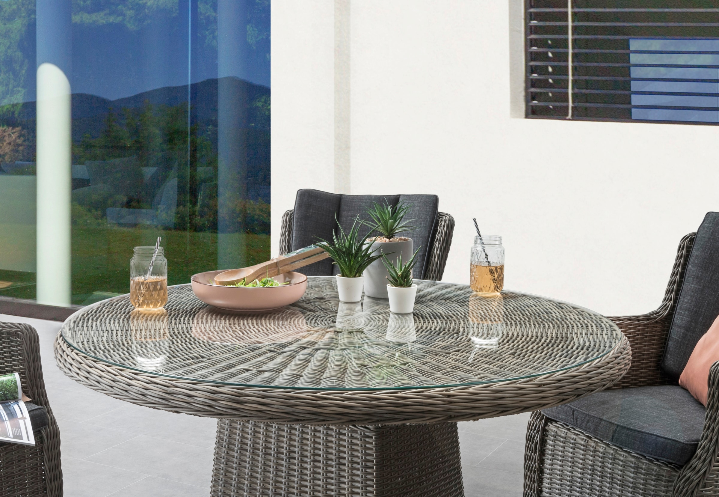 Destiny Garten-Essgruppe »LUNA«, (13 tlg., 4x Sessel, 1x Tisch, inkl. Auflagen), Aluminium, Polyrattan