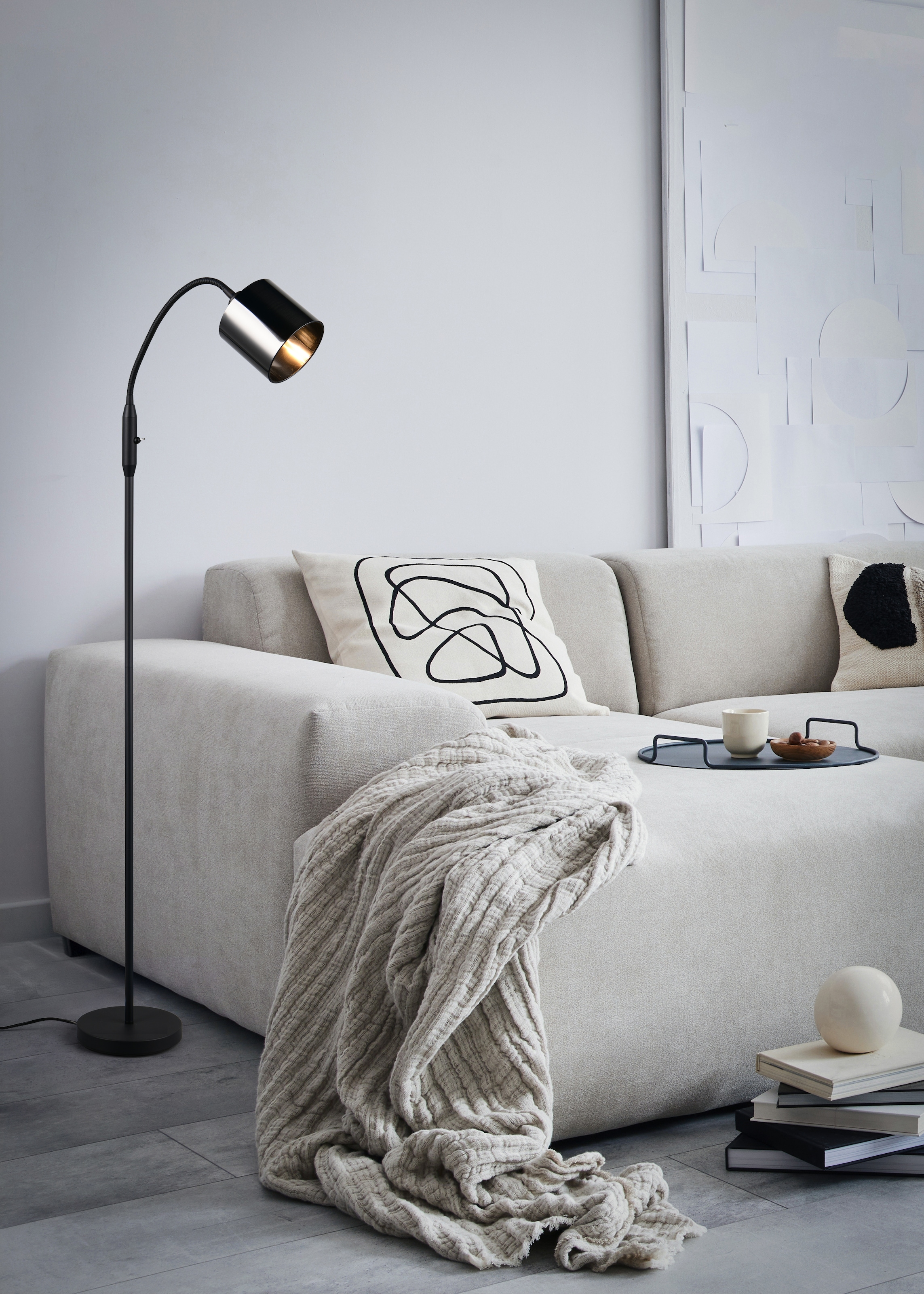 REALITY Leuchten Stehlampe »JASON, Stehleuchte 1-flammig exkl 1x E14 max 10W, Höhe 130cm, Ø 20cm« E14 1 Stk. warmweiß - kaltweiß mit Kippschalter, Leuchtenkopf flexibel ausrichten, Kabel 180cm