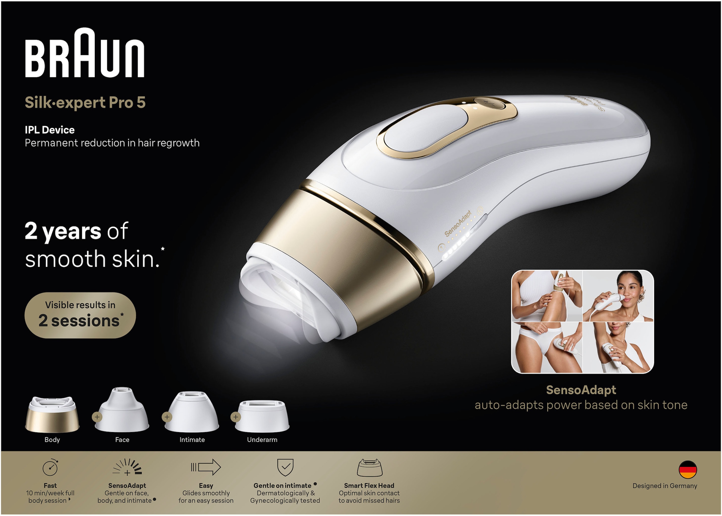 Braun IPL-Haarentferner »Silk-expert Pro IPL PL5431« 400.000 Lichtimpulse dauerhafte Haarreduktion, mit Tasche, Venus Rasierer, 4 Aufsätze