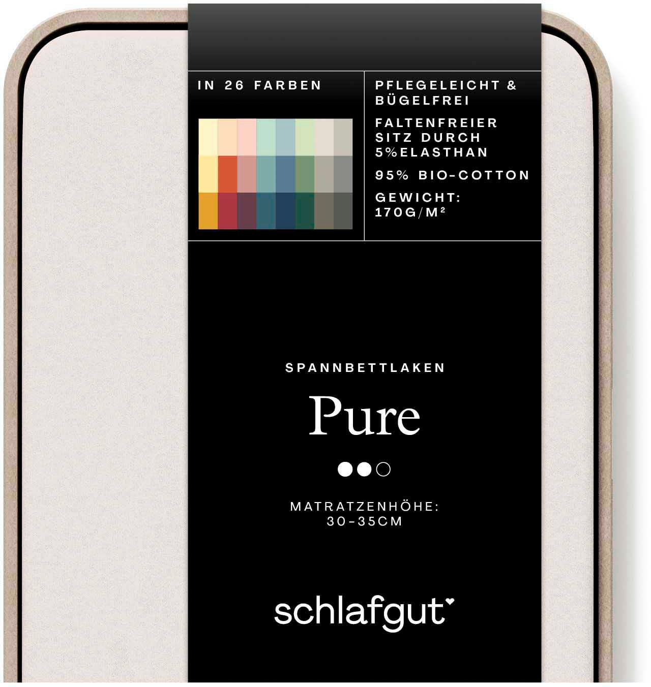 Schlafgut Spannbettlaken »PURE Bio-Baumwolle mit Elasthan, dehnbar blickdicht, straff, Bettlaken«, PREMIUM Laken für Matratzen bis 30cm Höhe, in 90x200, 140x200, 180x200