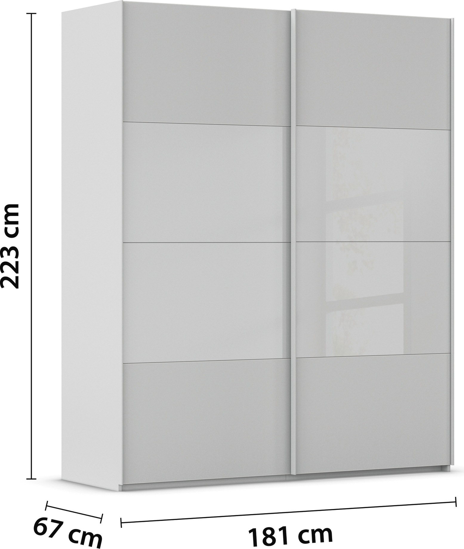 rauch Schwebetürenschrank »Kleiderschrank Schrank Garderobe Schlafzimmerschrank SCALE-FYRA«, edle Türen viergeteilt Glas matt/glänzend viele Farben MADE IN GERMANY