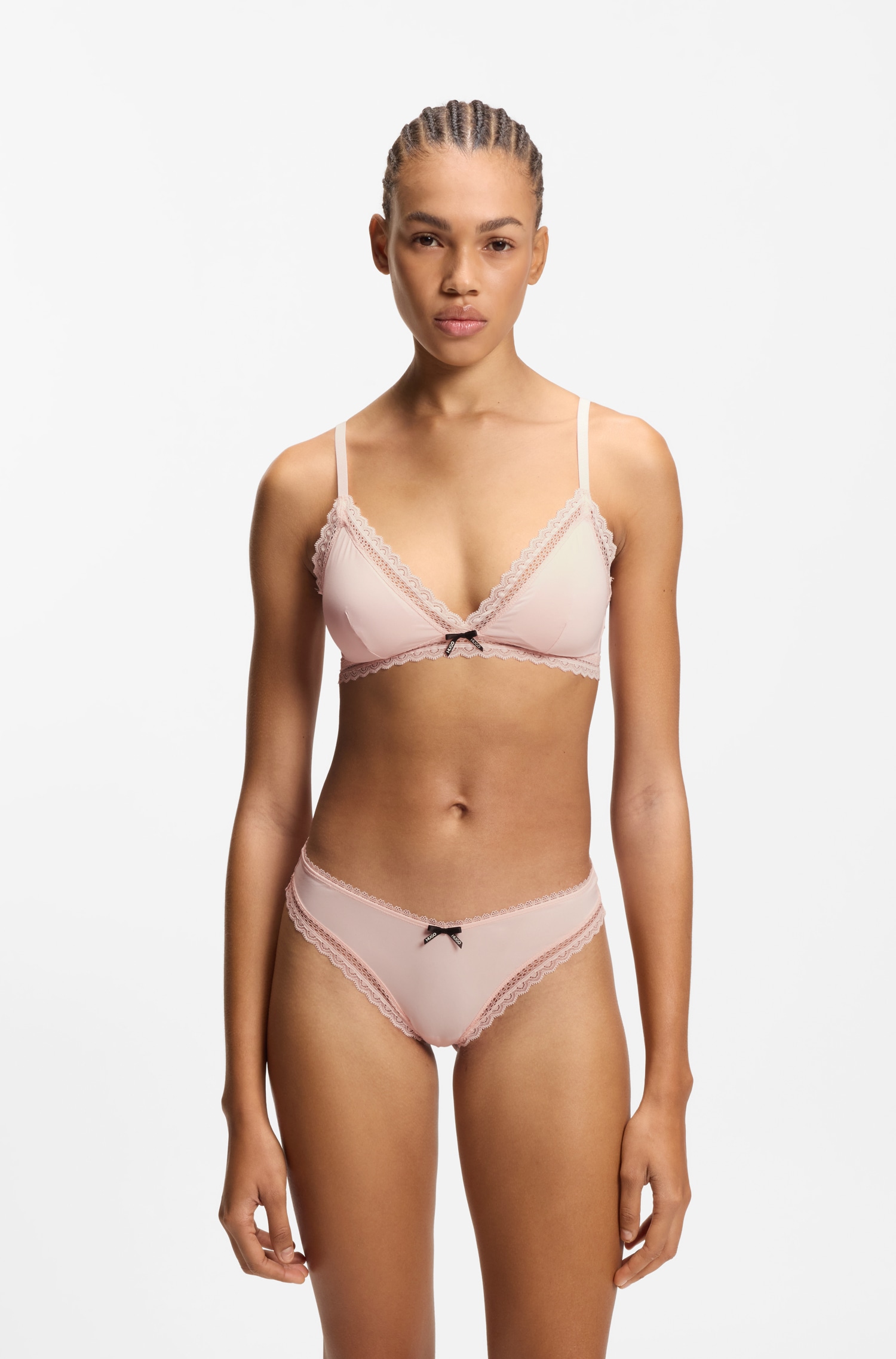 HUGO Underwear String elegante Spitzenbesätze, Logo-Schleife, mittlere Bundhöhe