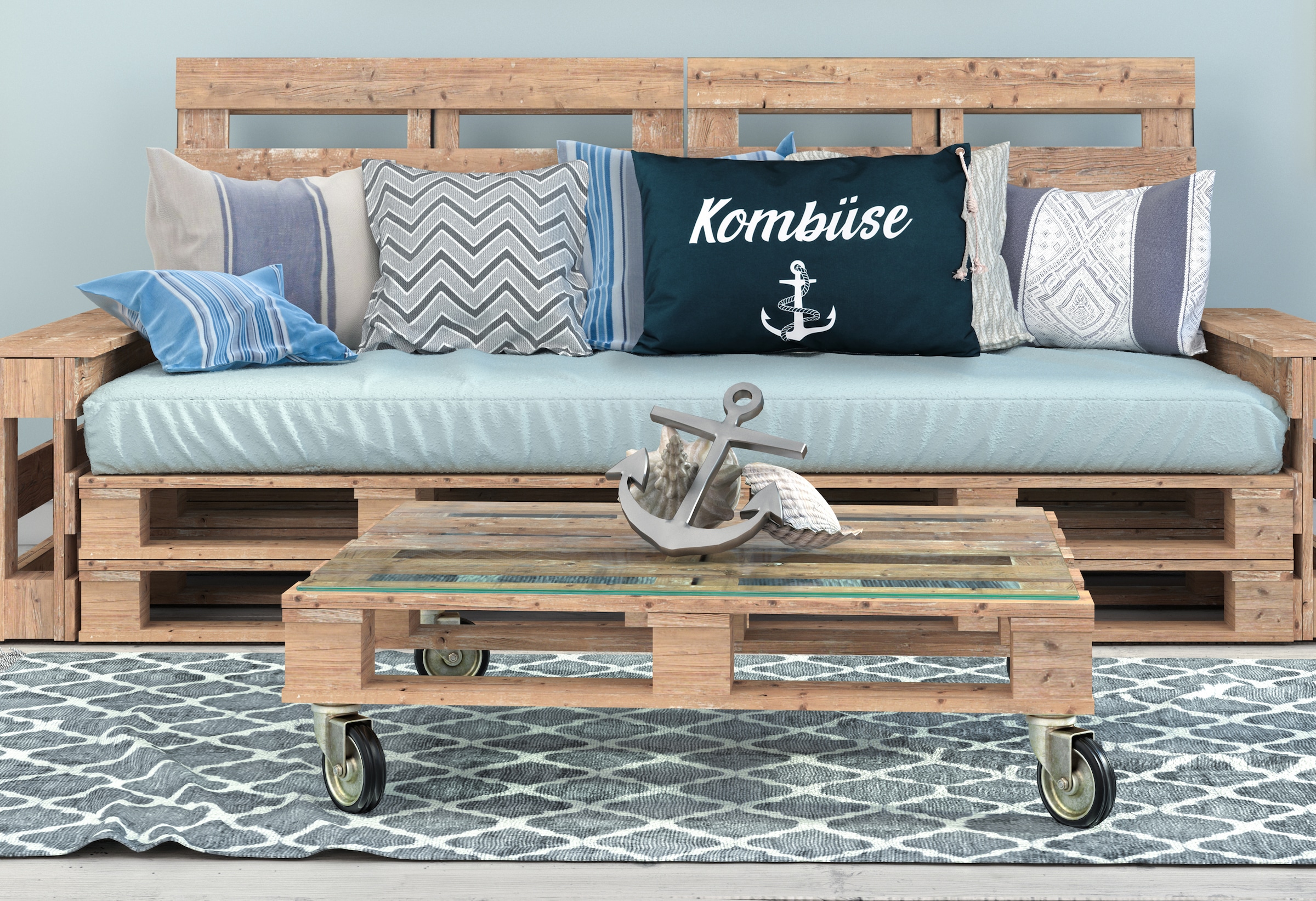 queence Dekokissen »Kombüse 60x40cm Outdoor-Kissenbezug Garten«, Kissenhülle mit Öse und Kordel Kissenbezug Maritim