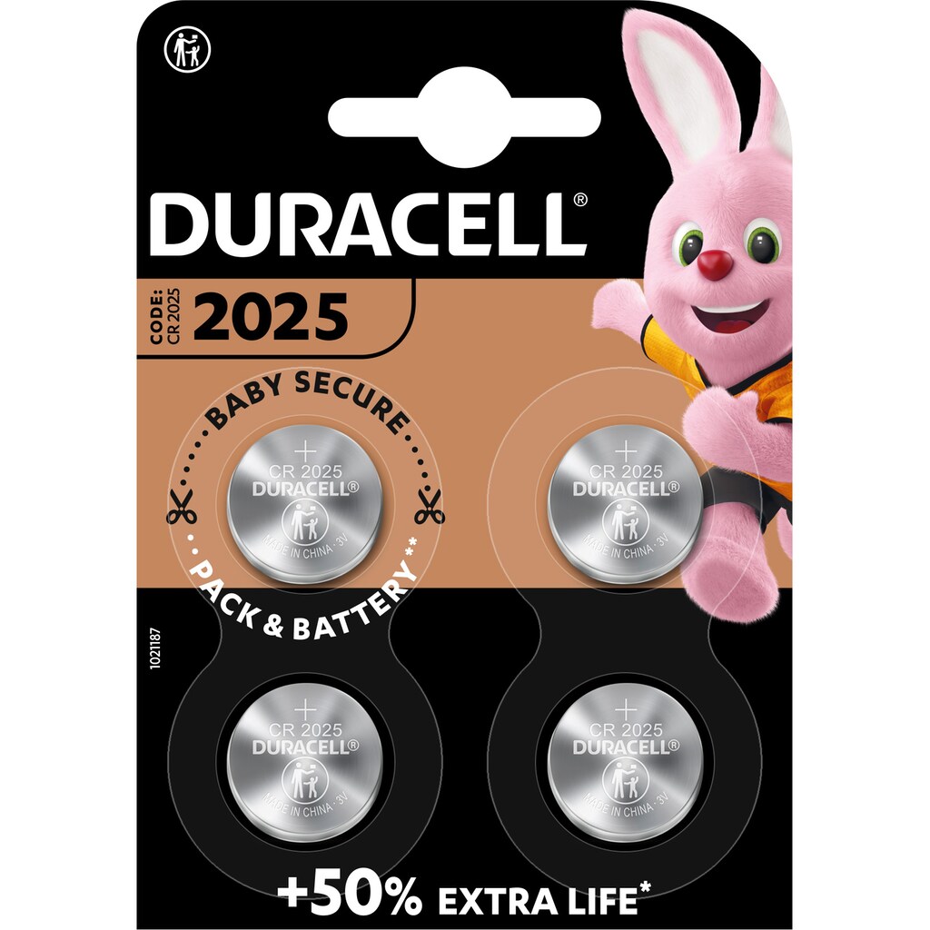 Duracell Knopfzelle »Electronics CR2025«, CR2025, 3 V, (4 St., Lithium Knopfzelle, 4 Stück), 3V