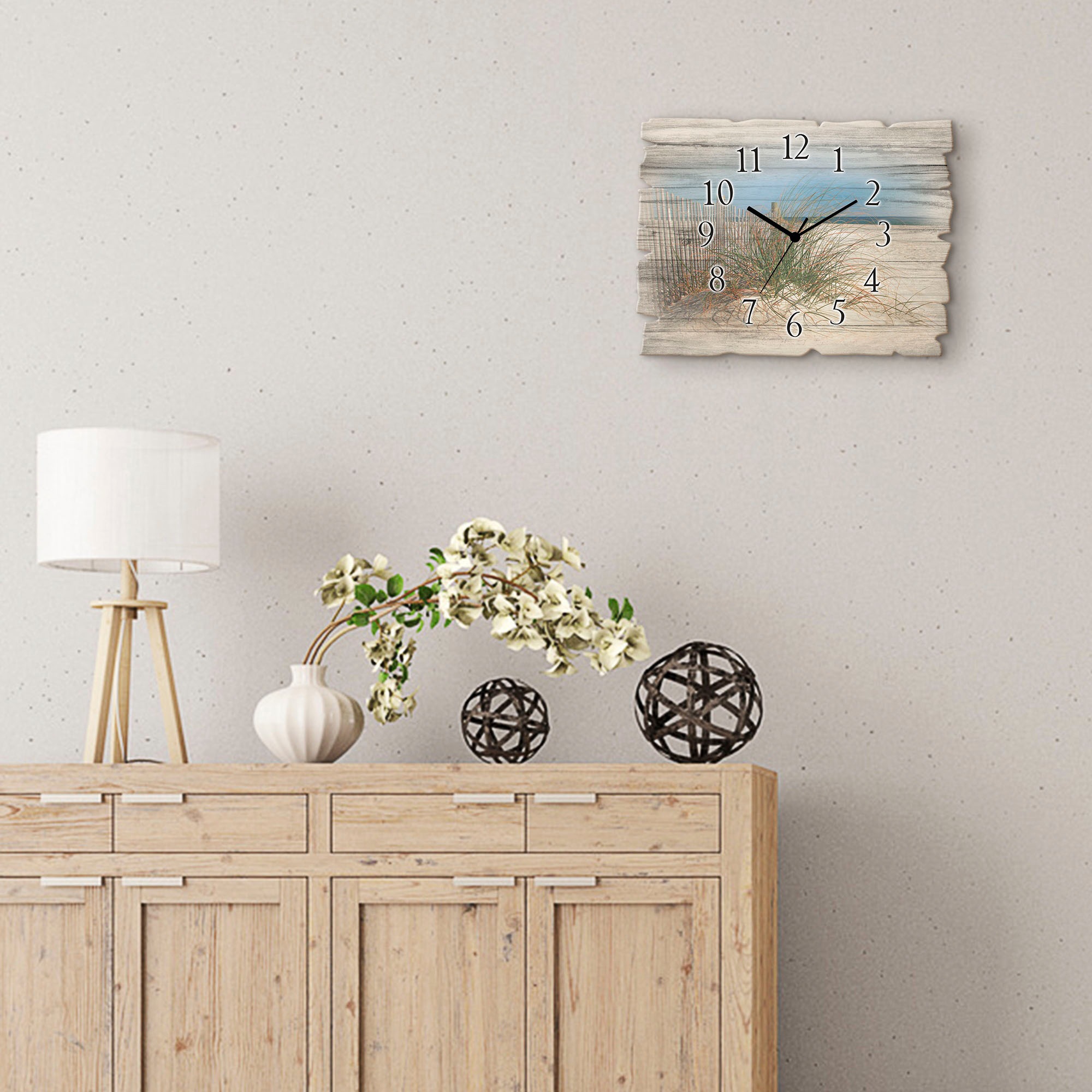 Artland Wanduhr »Schöne Sanddüne mit Gräsern und Zaun« wahlweise mit  Quarz- oder Funkuhrwerk, lautlos ohne Tickgeräusche