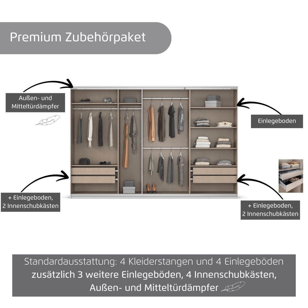 rauch Kleiderschrank »Schwebetürenschrank Garderobe Schrank TOP ANGEBOT Avola«, (in 3 verschiedenen Ausstattungen BASIC/CLASSIC/PREMIUM), mit eleganten Zierleisten in Chrom, Schwarz oder Weiß MADE IN GERMANY