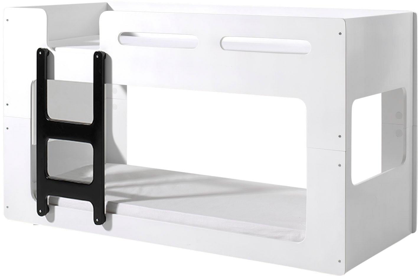 Vipack Hochbett »Luca, Liegefläche oben 90/200, moderne zeitlose Optik«, (B/H/T ca. 209x121x101cm, MDF weiß lackiert, Leiter schwarz), inkl. Bodenplatten für die Matratzen mit Abstand für Belüftung