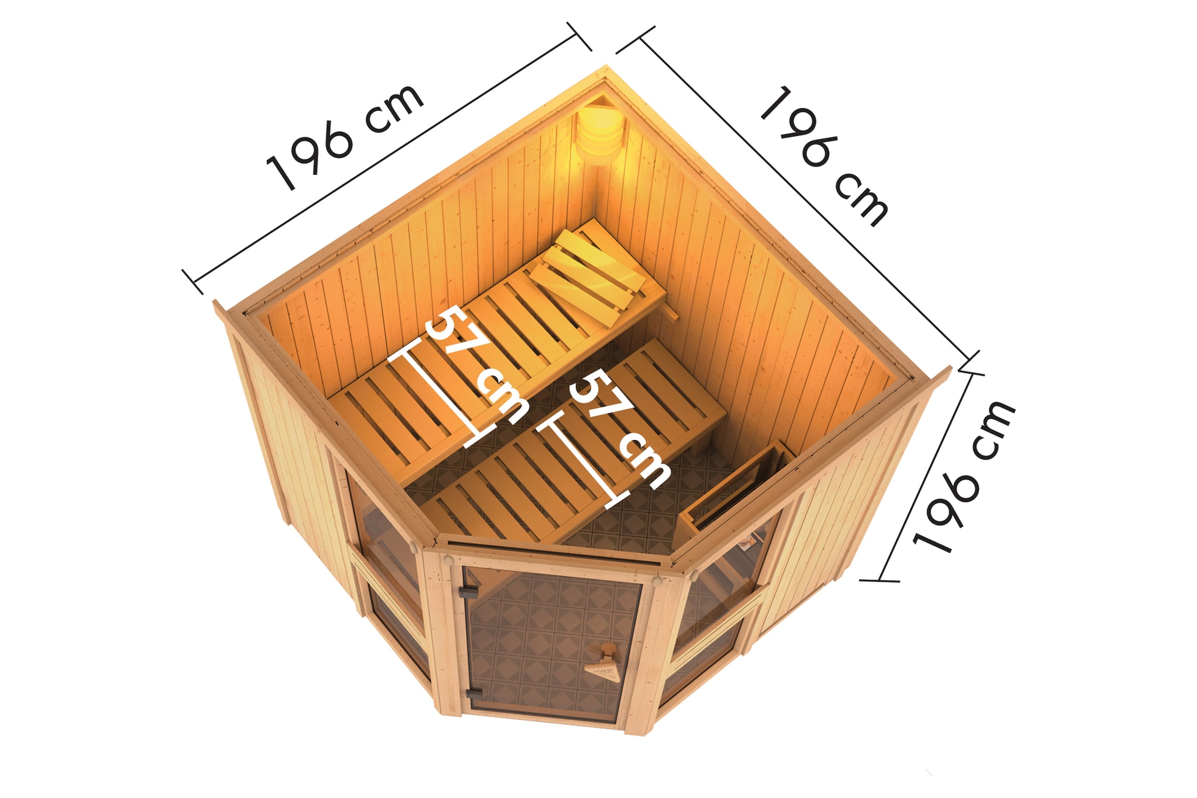 Karibu Sauna »"Agneta 2" naturbelassen« aus hochwertiger nordischer Fichte und 9 kW Ofen mit integr. Steuerung