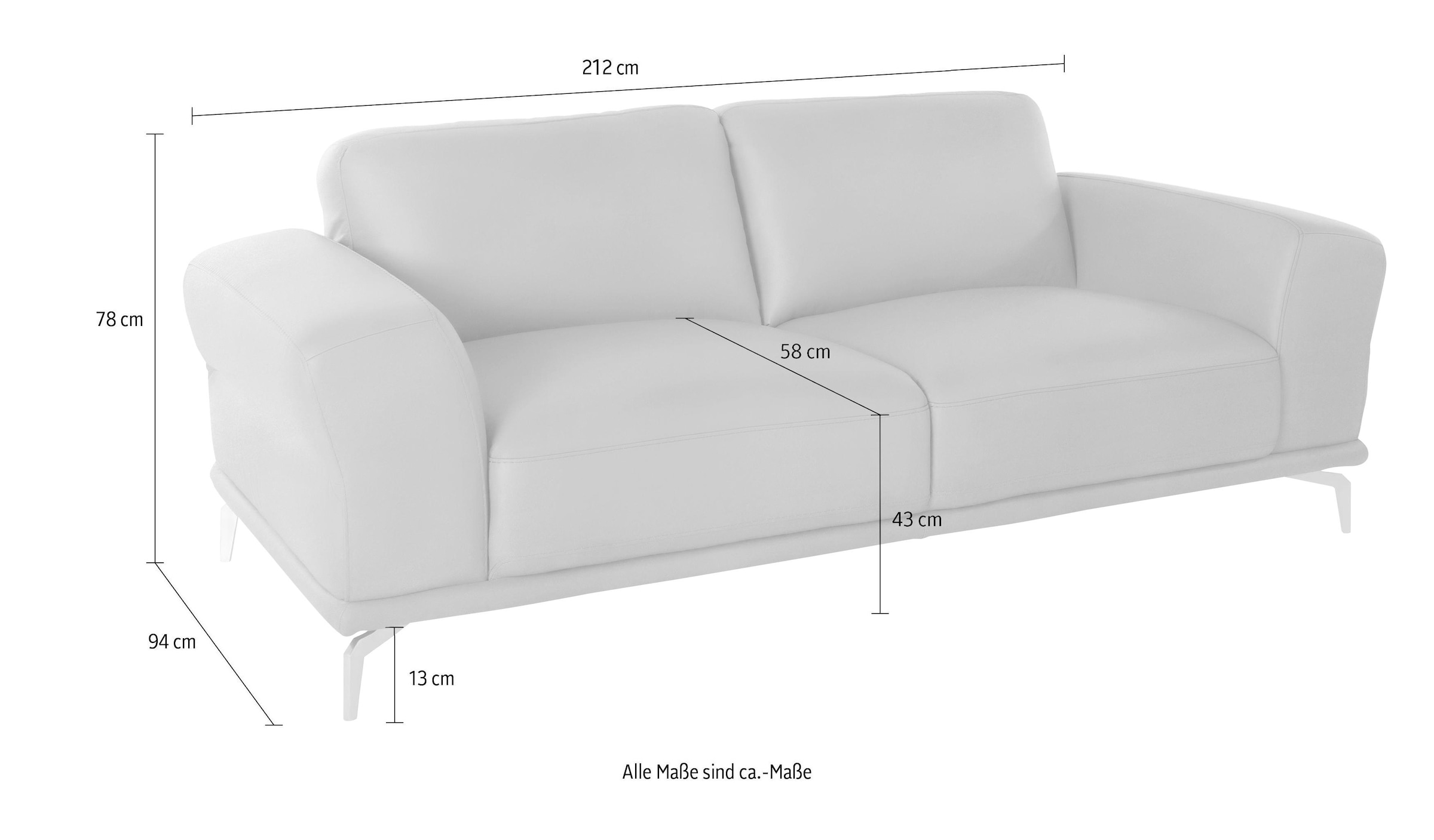 W.SCHILLIG 2,5-Sitzer »montanaa«, mit Metallfüßen in Silber matt, Breite 212 cm