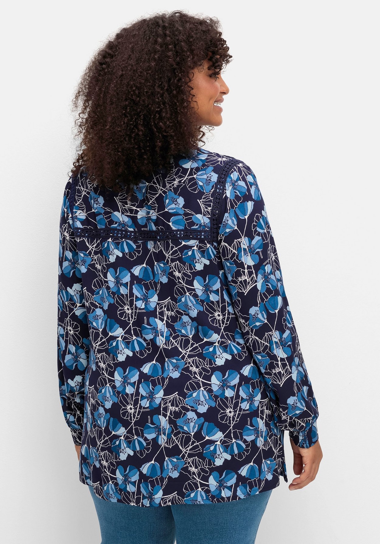 Sheego Druckbluse »Bluse mit Blütenprint und Spitzenborte«