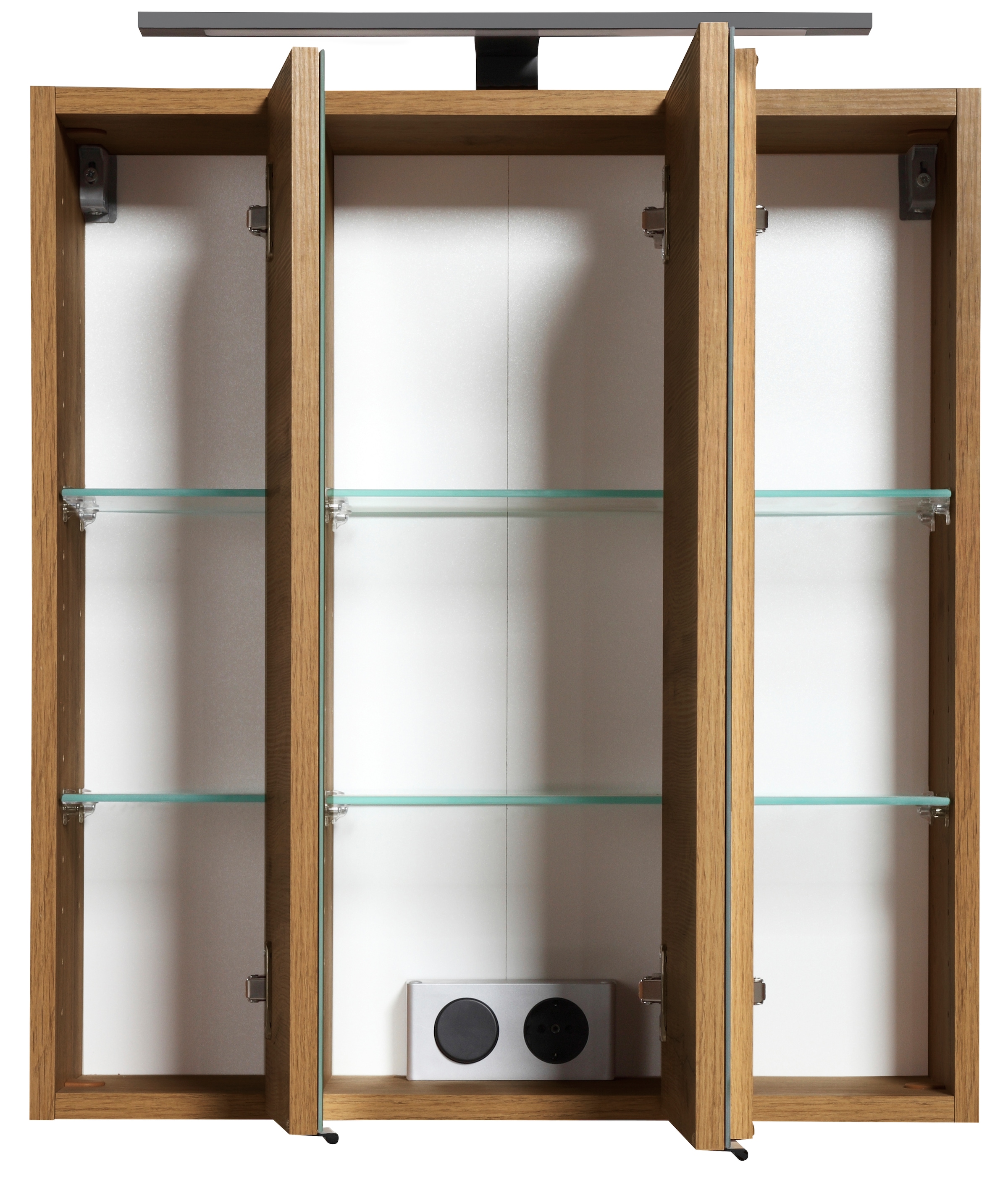 welltime Badmöbel-Set »"Trento", Badezimmer-Set, Waschbeckenunterschrank, Spiegelschrank«, (2 St.), inkl. LED Aufbauleuchtung Schalter/Steckdose, Möbel Made in Germany