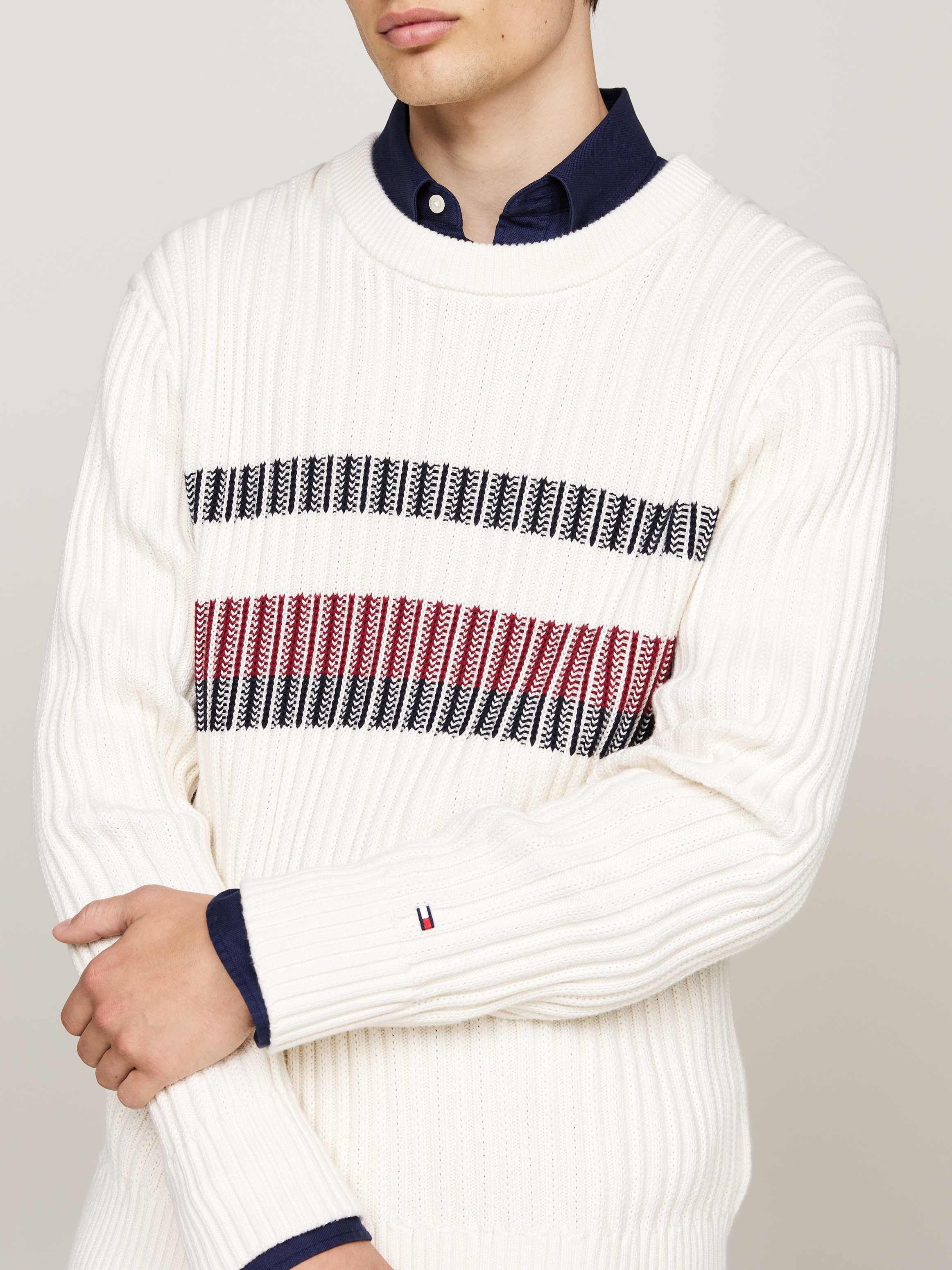 Tommy Hilfiger Rundhalspullover »GLOBAL STRIPE CHUNKY RIB C NK«, mit auffälligem Color Block-Design