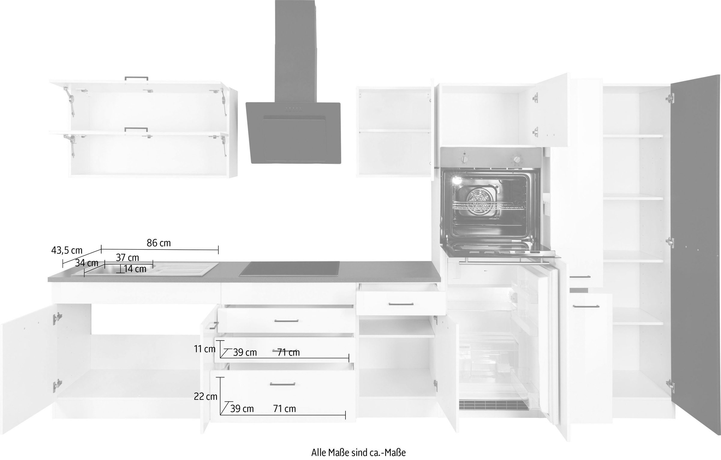 KOCHSTATION Küchenzeile »KS-Trier« ohne E-Geräte, Breite 370 cm