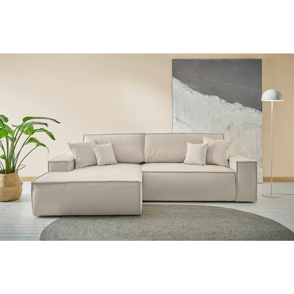 andas Ecksofa »Finnley Schlafsofa 267 cm in Bouclé u. Struktur fein, L-Form,«, Schlaffunktion m. Bettkasten (136/210 cm), Bouclé, Struktur