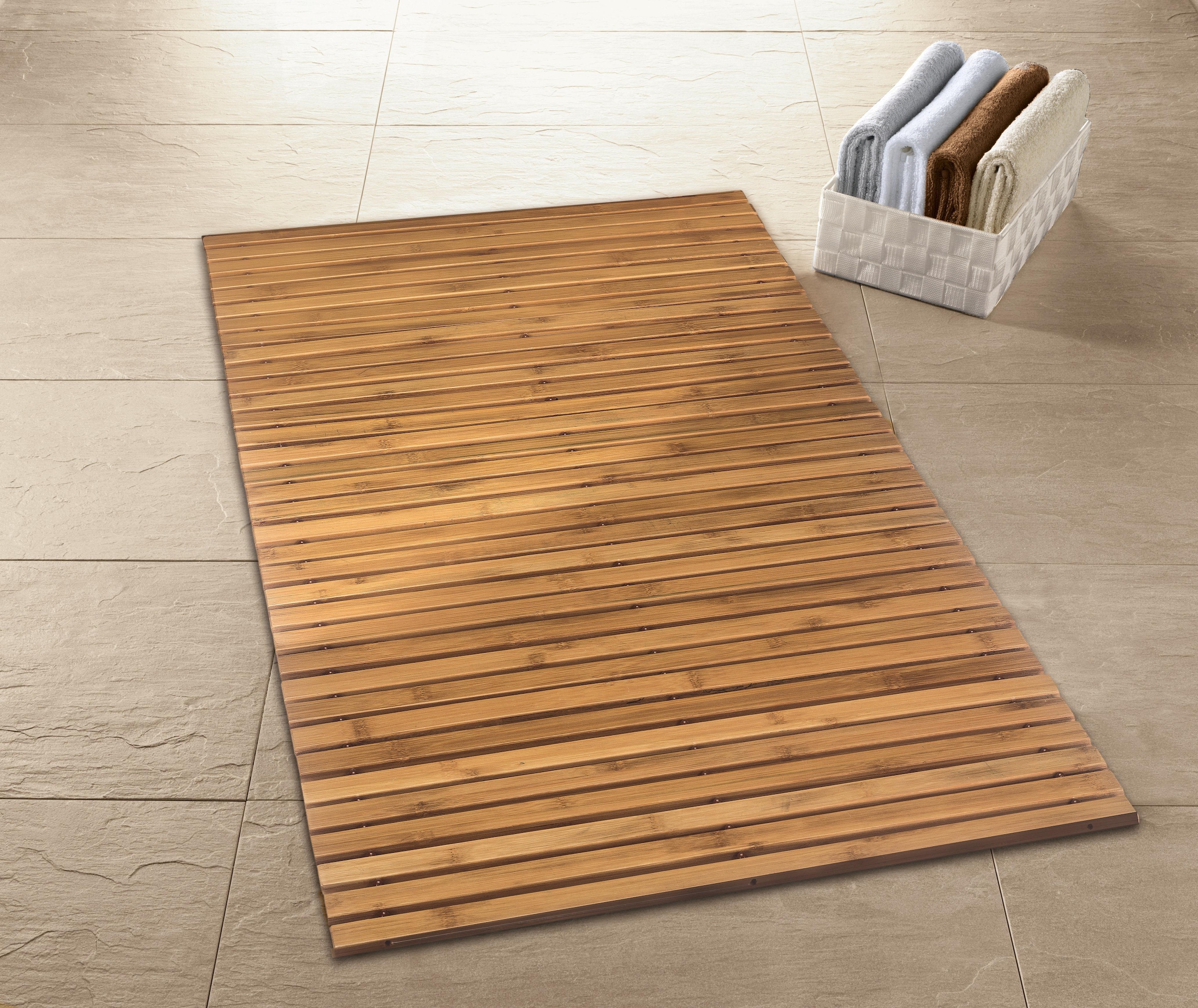 Kleine Wolke Badematte »Level Holzmatte«, rutschhemmend beschichtet, fußbodenheizungsgeeignet, 100% Bambus