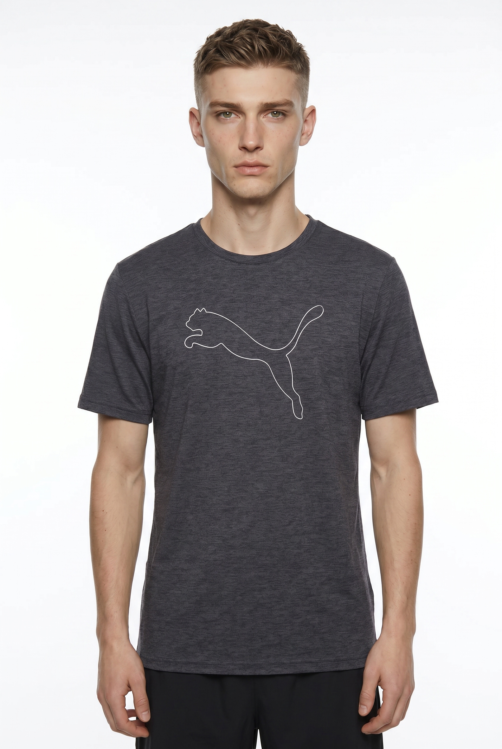 PUMA Trainingsshirt »M TAD ESSENTIAL HEATHER CAT TEE CF LARGE CAT« mit Rundhalsausschnitt, mit Kurzarm, für sportliche Aktivitäten