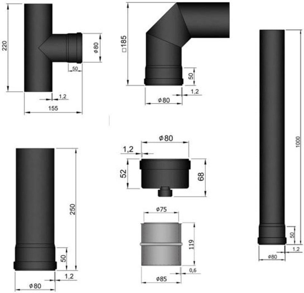 Heathus Ofenrohr, (Set, 6 tlg.), für Pelletöfen, 100 cm, grau