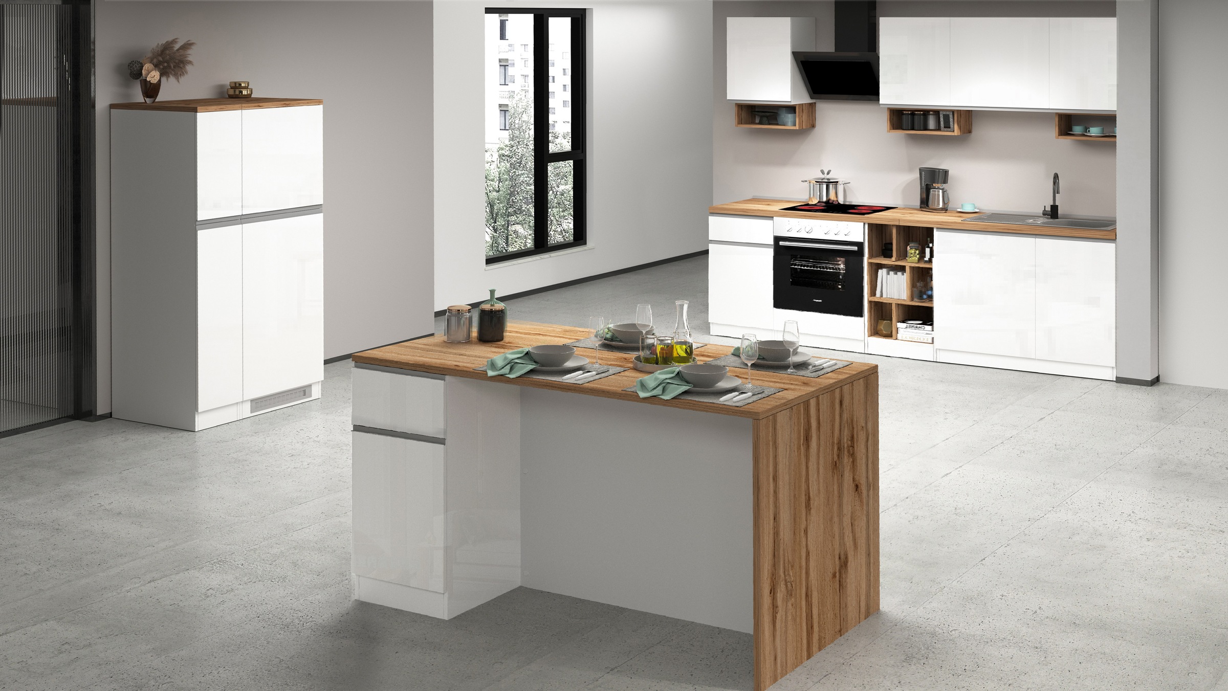 KOCHSTATION Kücheninsel »Sole,Kochinsel,Küchenarbeitsblock,Inselküche,Arbeitsinsel«, Breite 160 cm mit 2 Türen,2 Schubkästen, Aluminiumgriff
