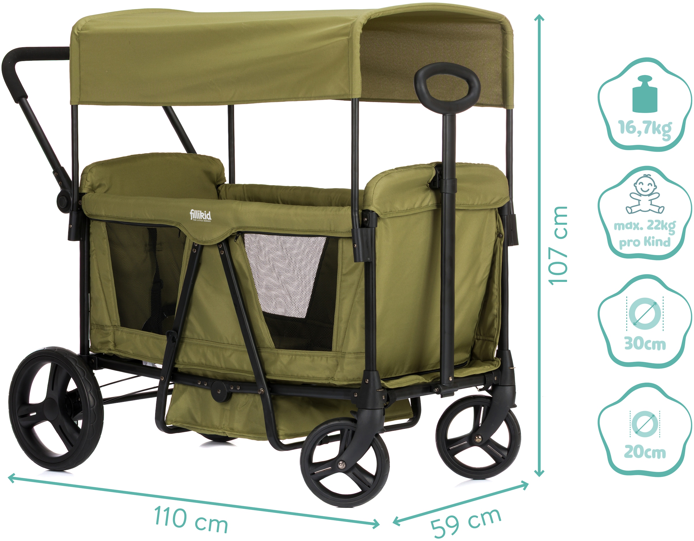 Fillikid Bollerwagen »Oskar« faltbar; für zwei Kinder