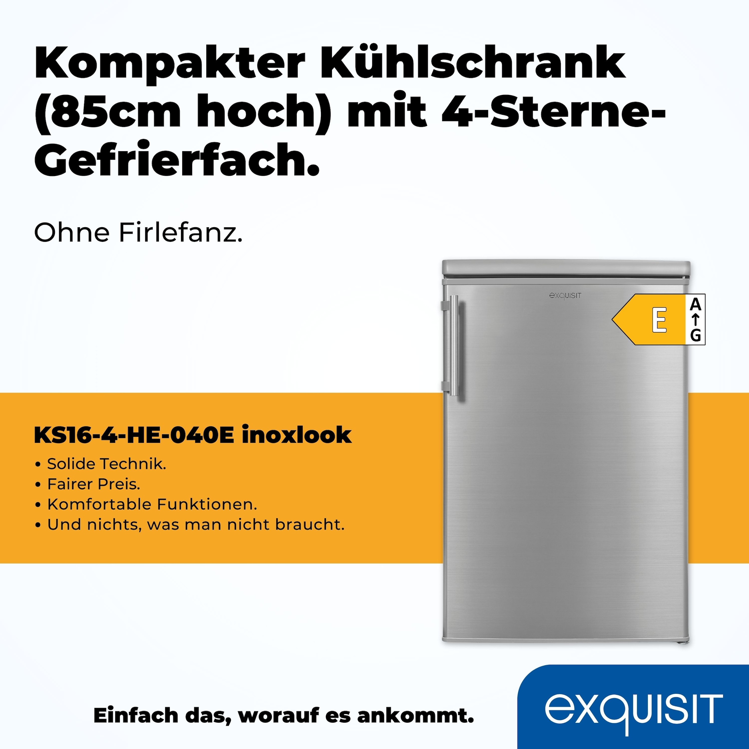 exquisit Kühlschrank »KS16-4-HE-040E inoxlook«, 109 L Volumen, 4 Sterne Gefrieren
