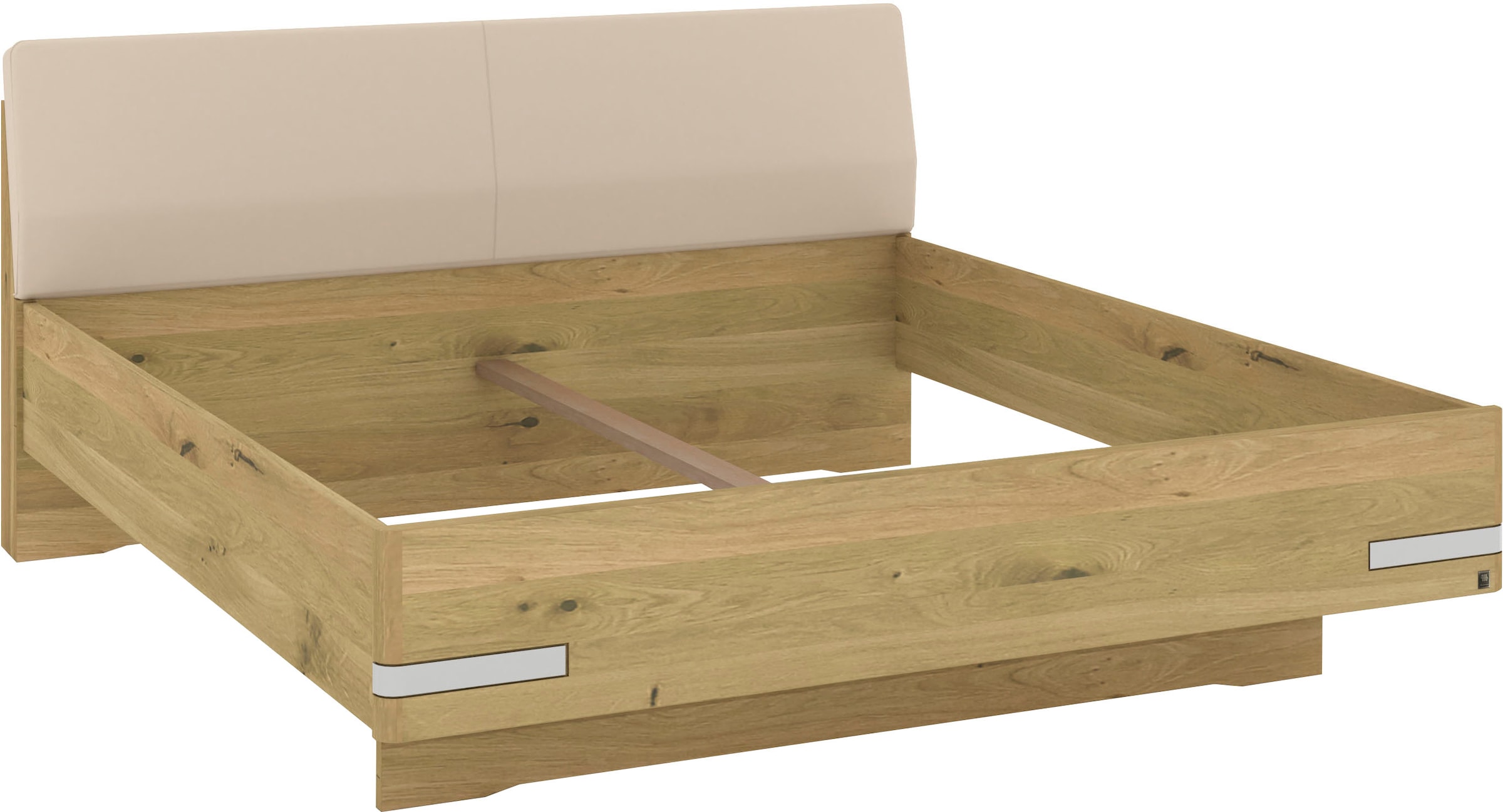 Musterring Holzbett »Savona, Bettgestell, Bettrahmen, teilmassiv Bianco-Eiche« Belastbarkeit 220 Kg, 4-fache Liegehöhenverstellung, MADE IN GERMANY,  Kopfteil Kunstleder Champagner, Details in Chrom, verschiedene Größen