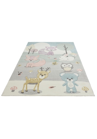 Lüttenhütt Kinderteppich »Wald«, rechteckig, 13 mm Höhe, Motiv Tiere, Pastell-Farben,... kaufen
