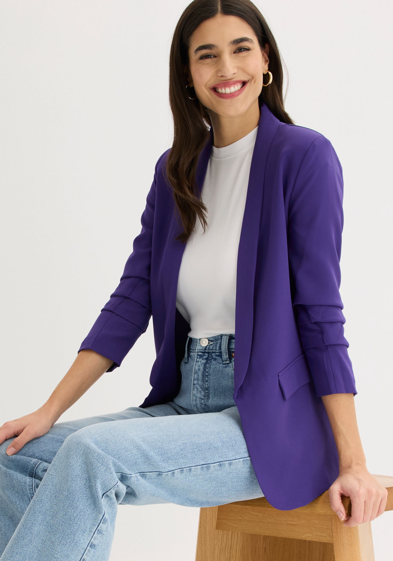 bonprix Jackenblazer femininer Stil, schmale Passform, schmales und langes Reverse