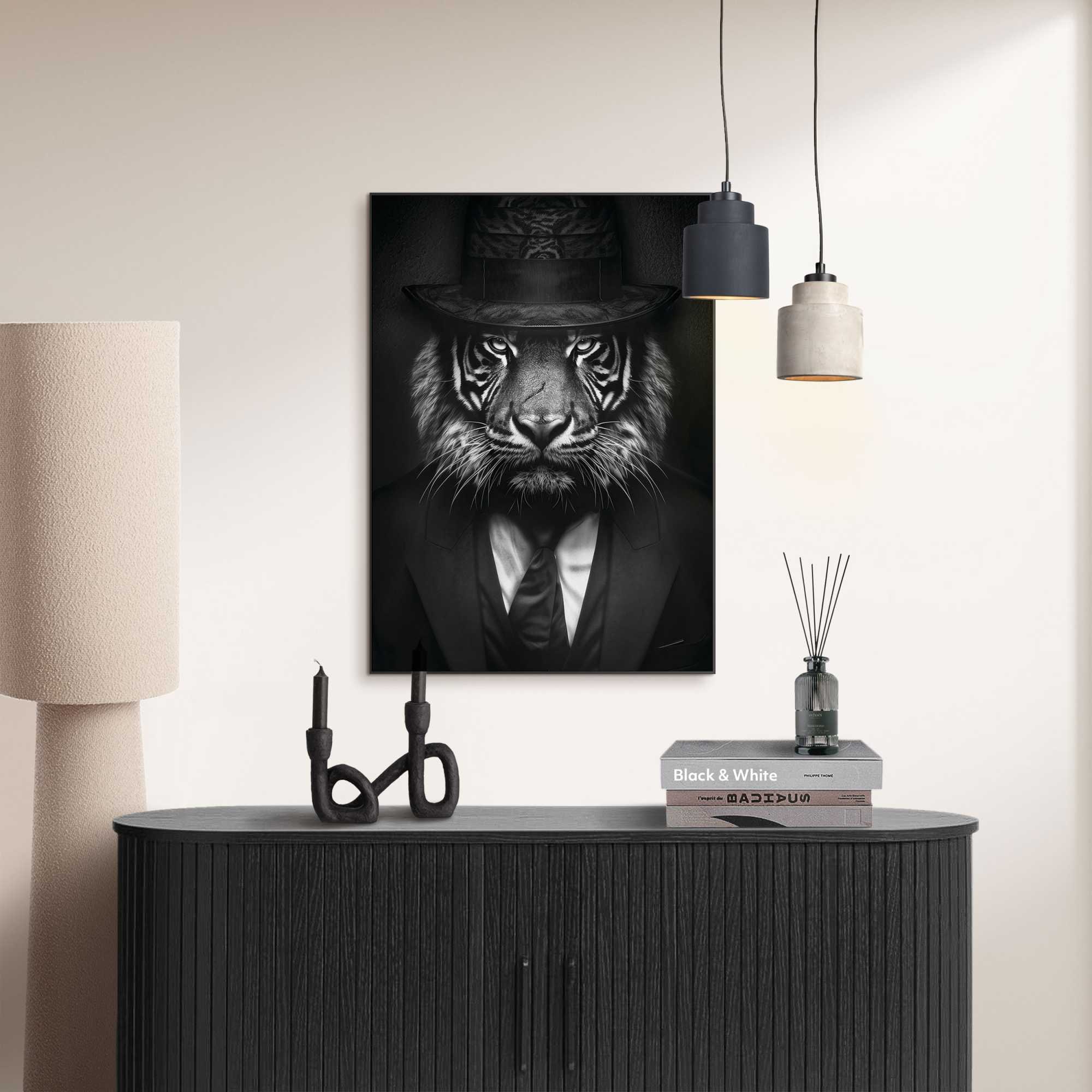 Reinders! Poster »Tiger Man« Hobbyraum - Hut - Kostüm - Schwarz-Weiß - MDF - Tiere - 50x70 cm