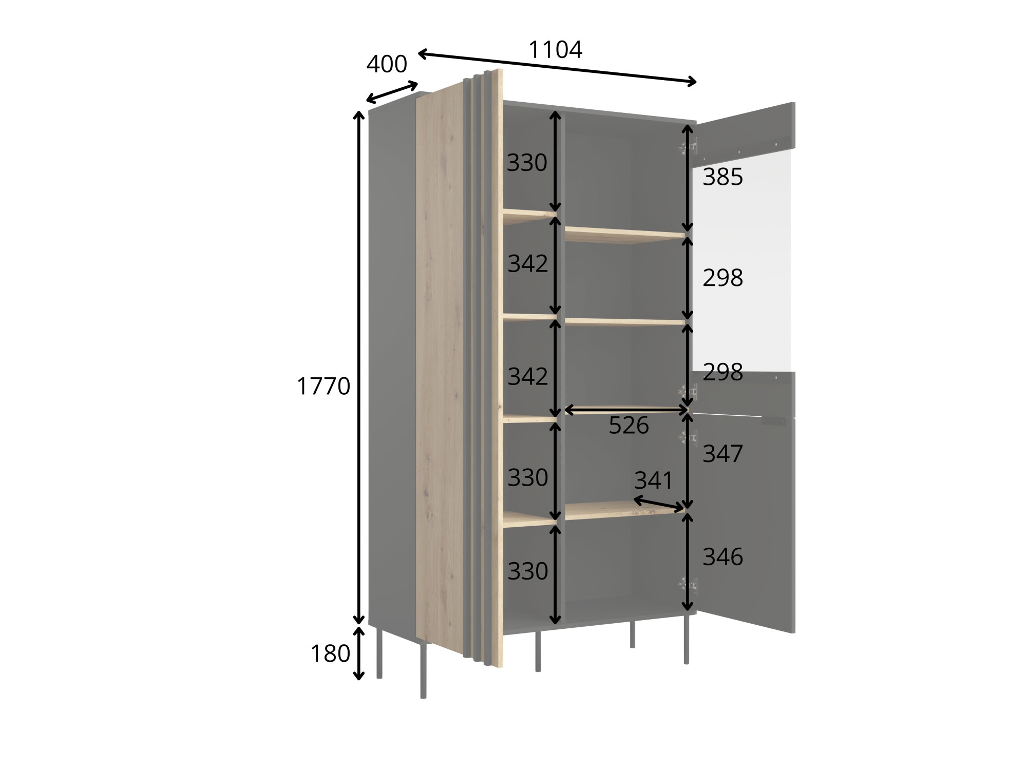 OTTO home Vitrine »AELLOR Vitrineschrank mit/ohne Beleuchtung, verglast, viel Stauraum« Standvitrine/Glasvitrine mit 2 Türen, 8 Einlegeböden, matt Hochschrank