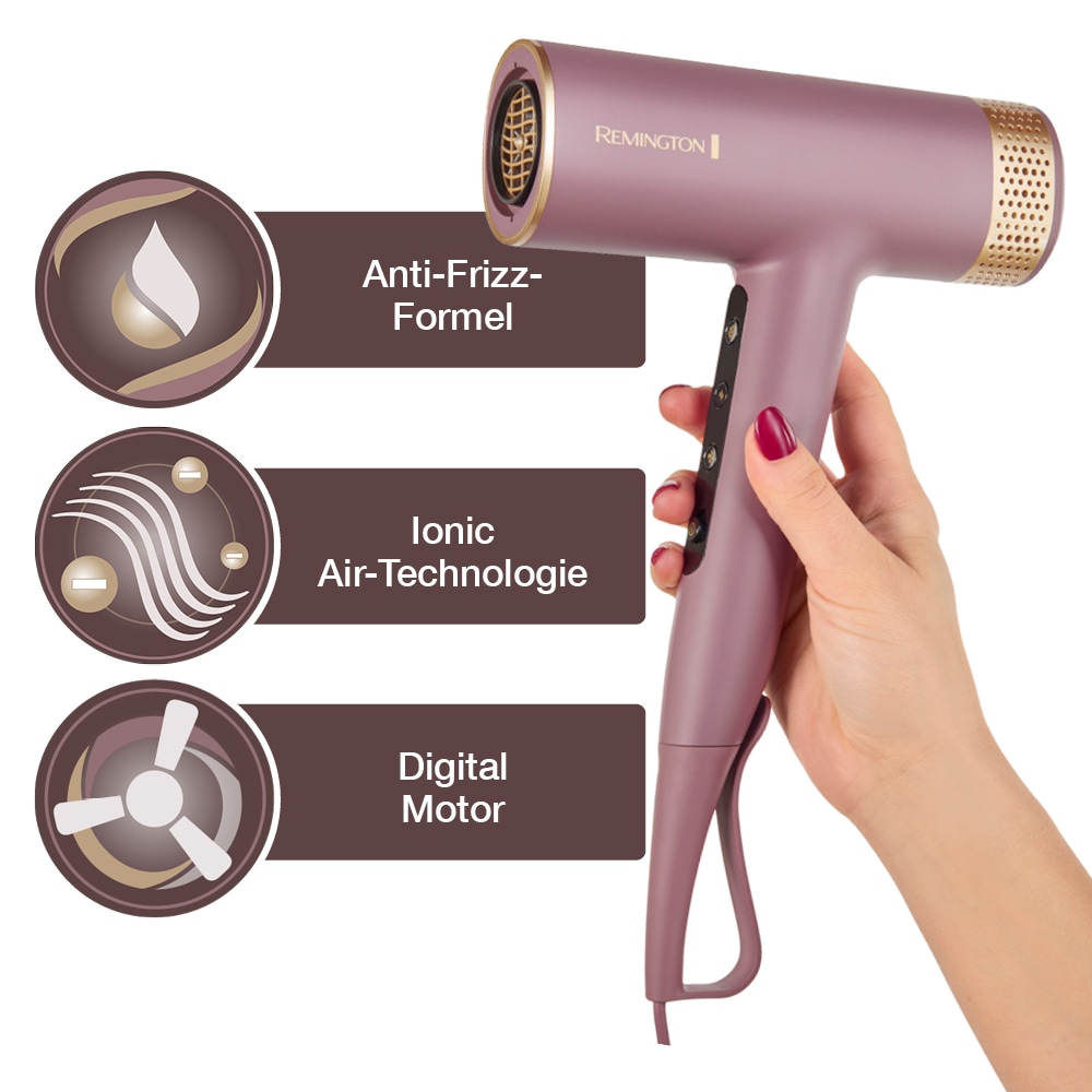 Remington Haartrockner »AIRviveDigital Haartrockner (EC8930)« 1.600 W 2 Aufsätze Digital Motor, Ionic Air, Anti-Frizz, 12 Heiz-&Geschwindigkeitsstufen