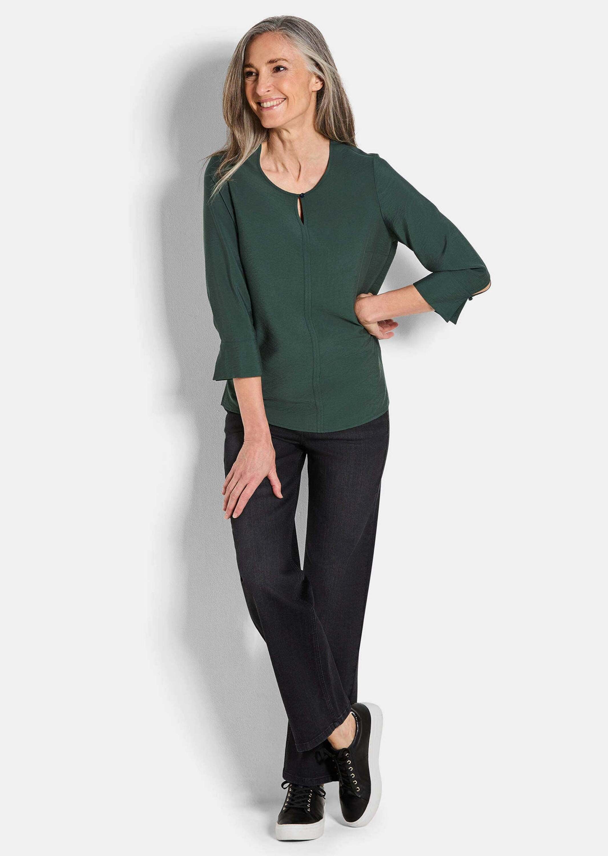 GOLDNER Schlupfbluse »Viskosebluse mit 3/4-Ärmeln, Rundhals« Ziernaht