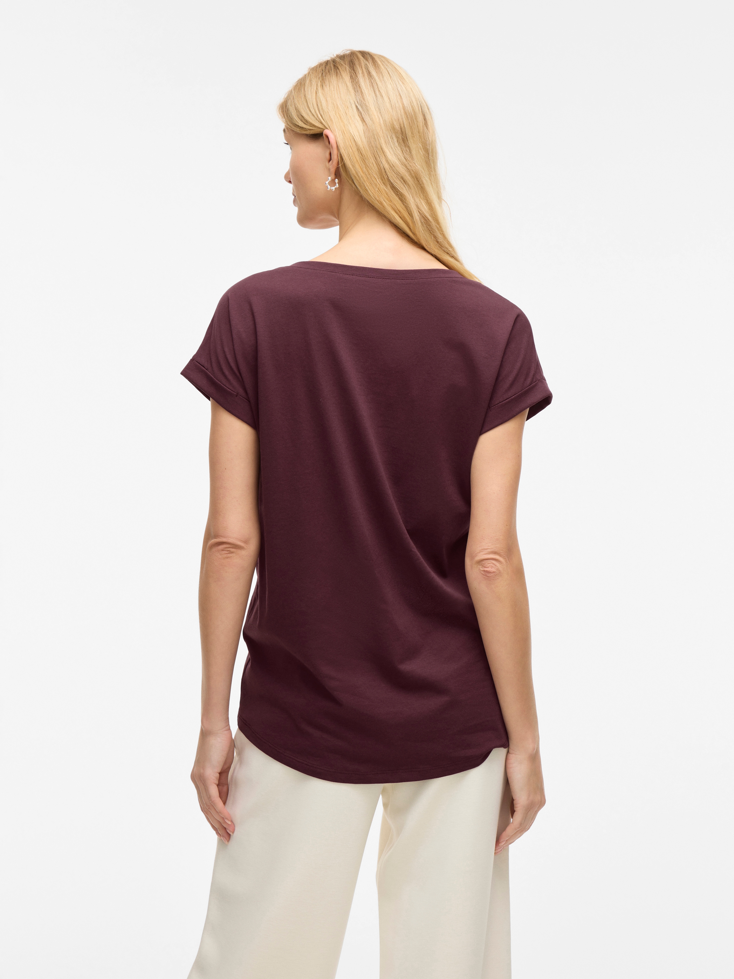 Vila Rundhalsshirt »VIDREAMERS NEW PURE T-SHIRT/SU-NOOS«, Basic Damen-T-Shirt mit Rundhalsausschnitt und umgeschlagenen Ärmeln