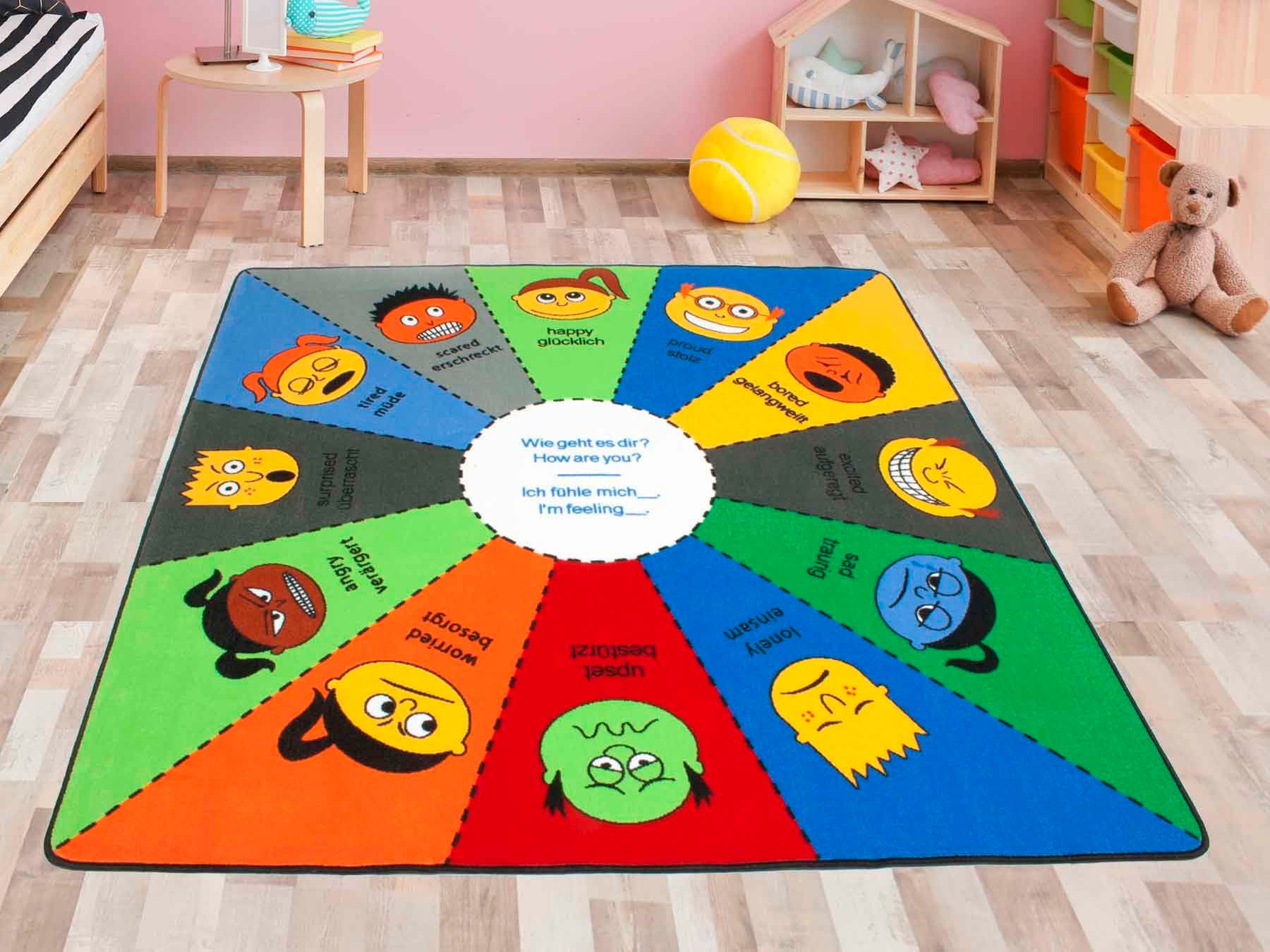 Primaflor-Ideen in Textil Kinderteppich »EMOTIONS, Made in Belgium«, rechteckig, 5 mm Höhe, Spiel- und Lernteppich, Emotionen lernen, Kinderzimmer